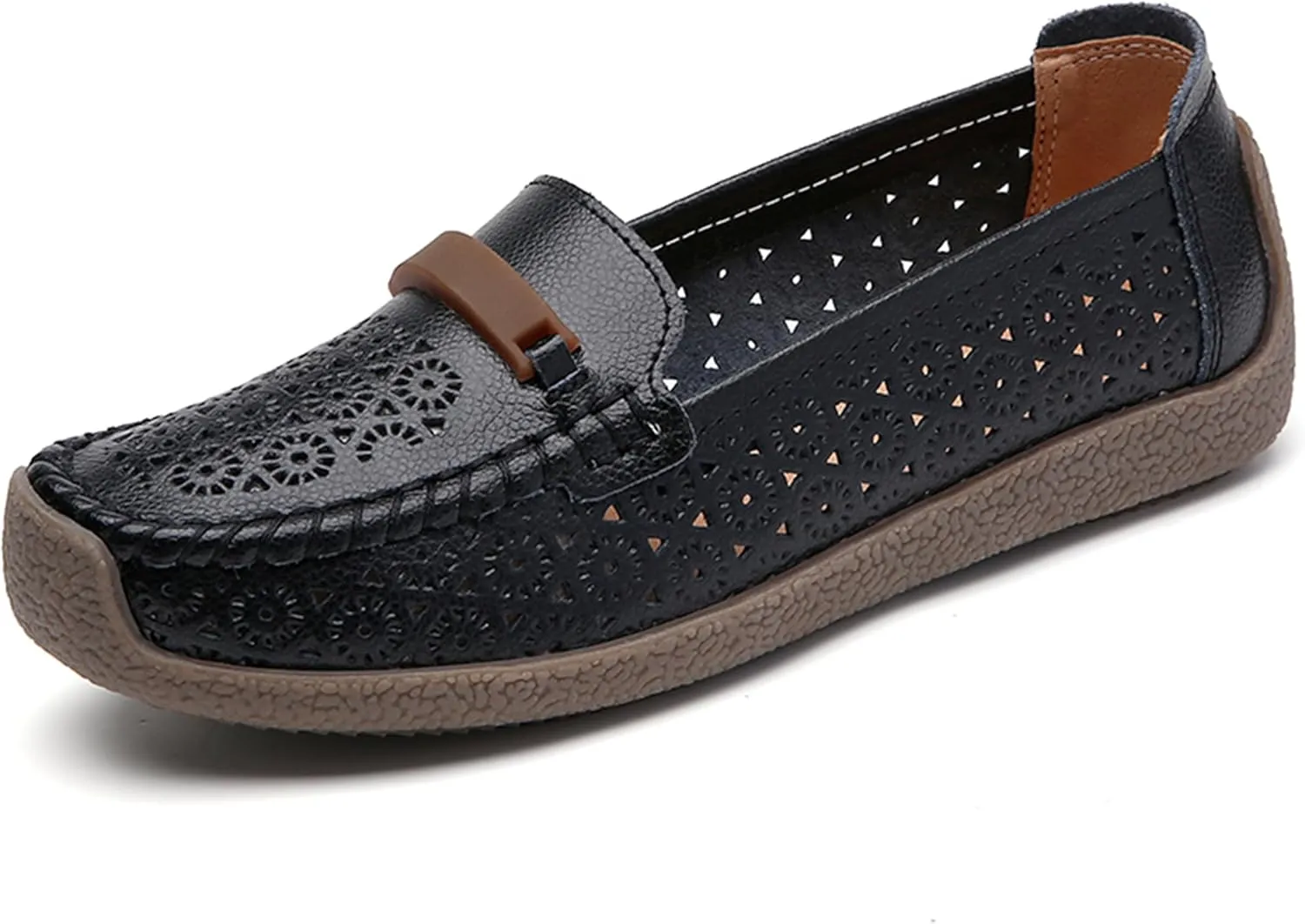 Veroders Leather Loafers Classic Flats Loafer Shoes for Women Breathable Lightweight Flexible School Casual