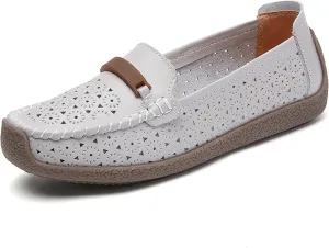 Veroders Leather Loafers Classic Flats Loafer Shoes for Women Breathable Lightweight Flexible School Casual
