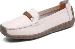 Veroders Leather Loafers Classic Flats Loafer Shoes for Women Breathable Lightweight Flexible School Casual
