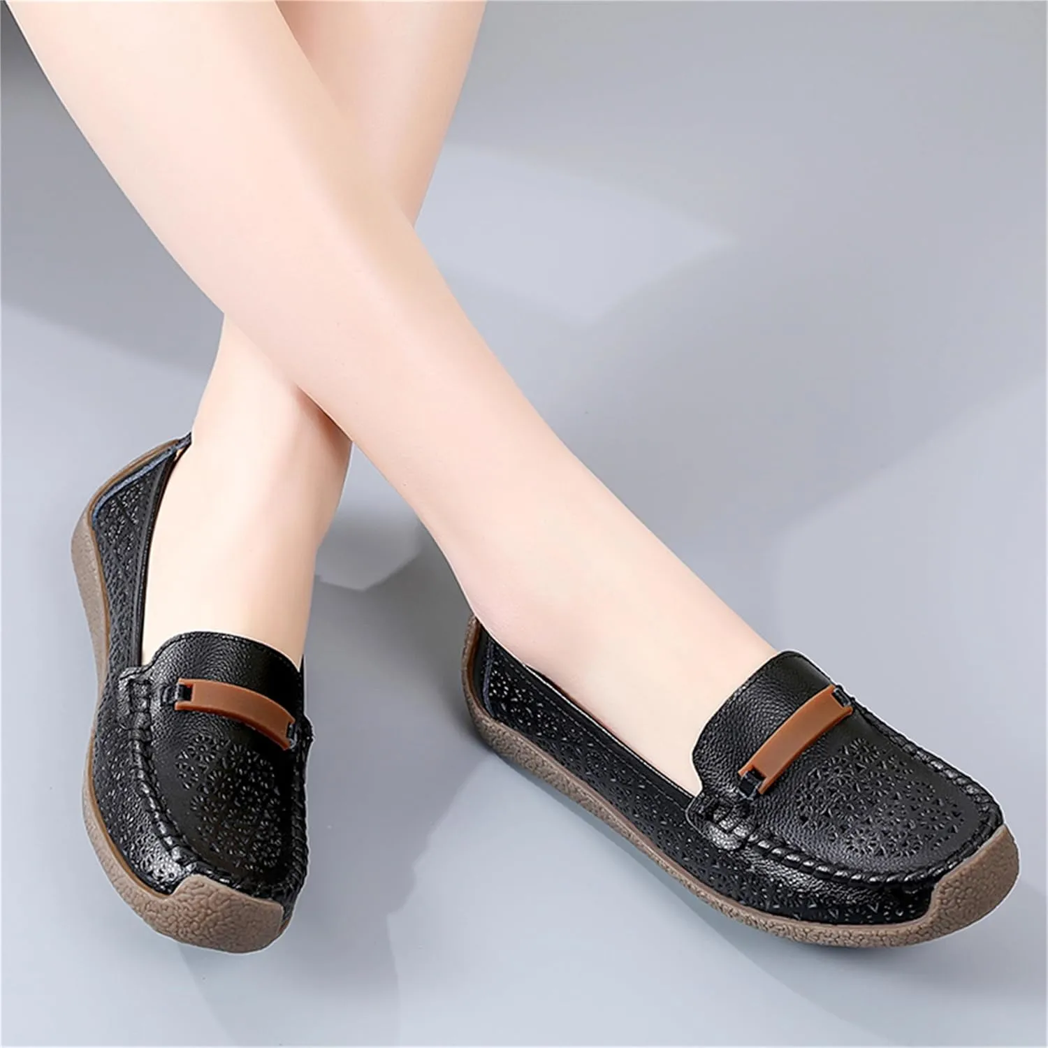 Veroders Leather Loafers Classic Flats Loafer Shoes for Women Breathable Lightweight Flexible School Casual