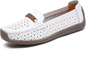 Veroders Leather Loafers Classic Flats Loafer Shoes for Women Breathable Lightweight Flexible School Casual