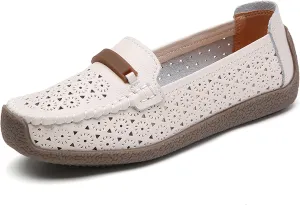 Veroders Leather Loafers Classic Flats Loafer Shoes for Women Breathable Lightweight Flexible School Casual