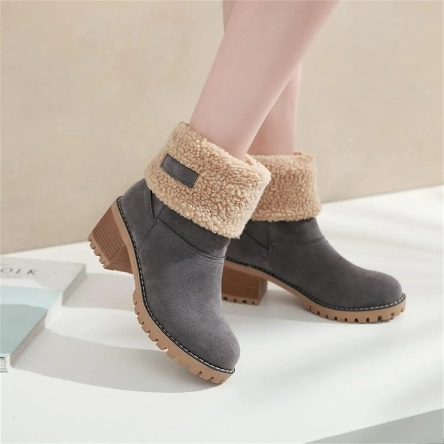 Winter Boots For Women 2024 Mid Calf Fashion Snow Boots Fur Lined Warm Comfortable Slip On Short Ankle Booties