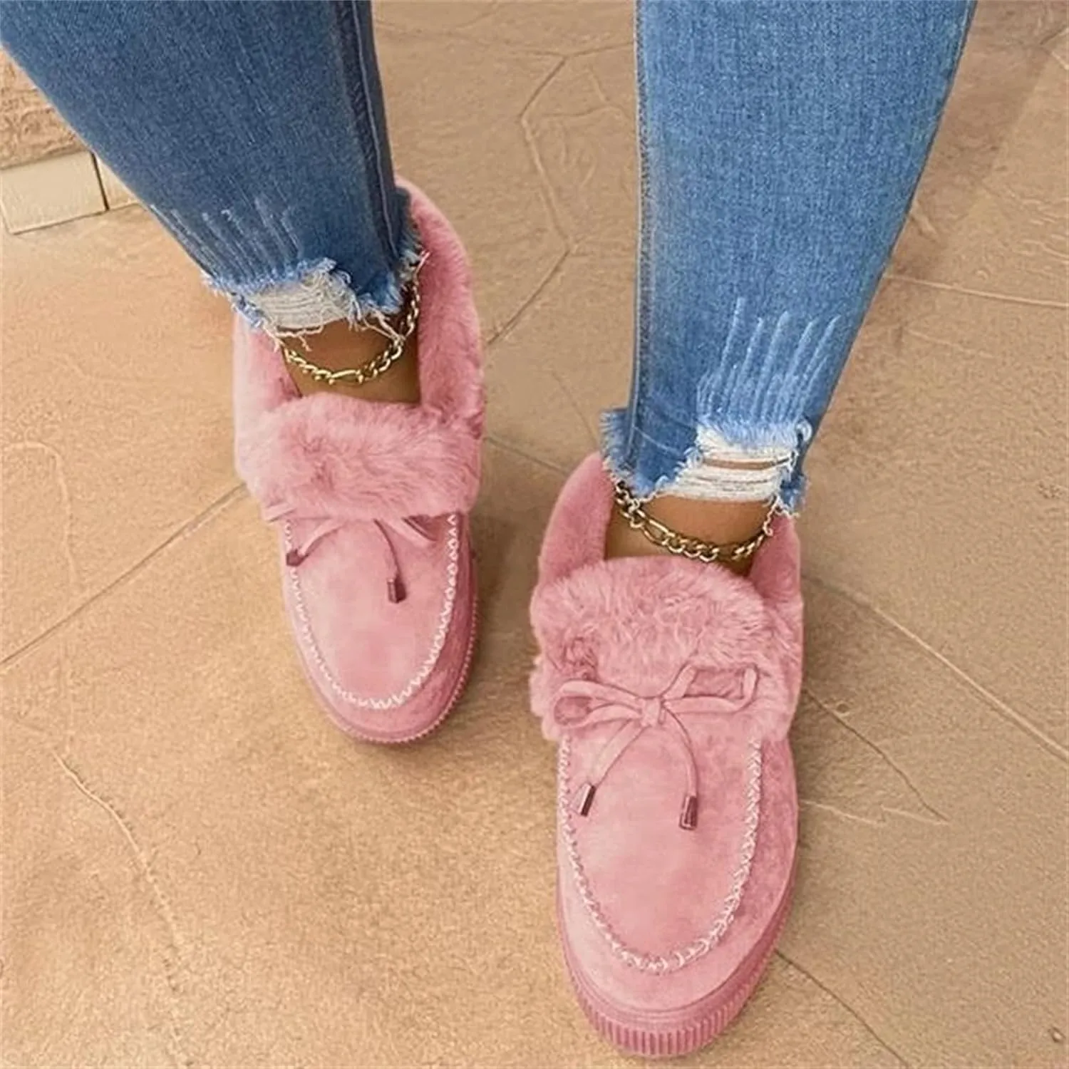 Winter Boots For Women 2024 Snow Boots Warm Fur Lined Anti-Slip Outdoor Slip On Ankle Booties Comfort Loafers Shoes