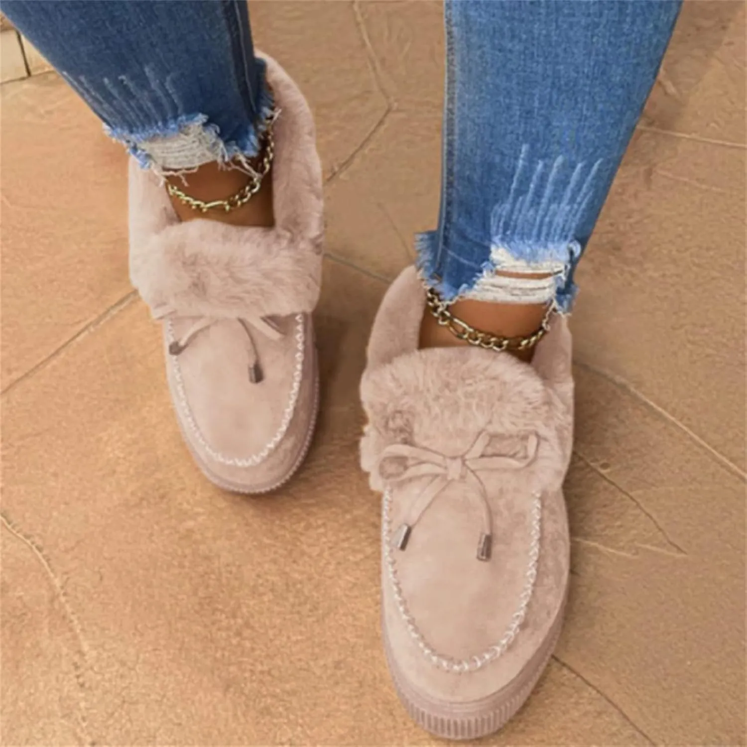 Winter Boots For Women Fashion Snow Boots Slip on Warm Comfortable Outdoor Fur Lined Ankle Booties Thickening Loafers Shoes