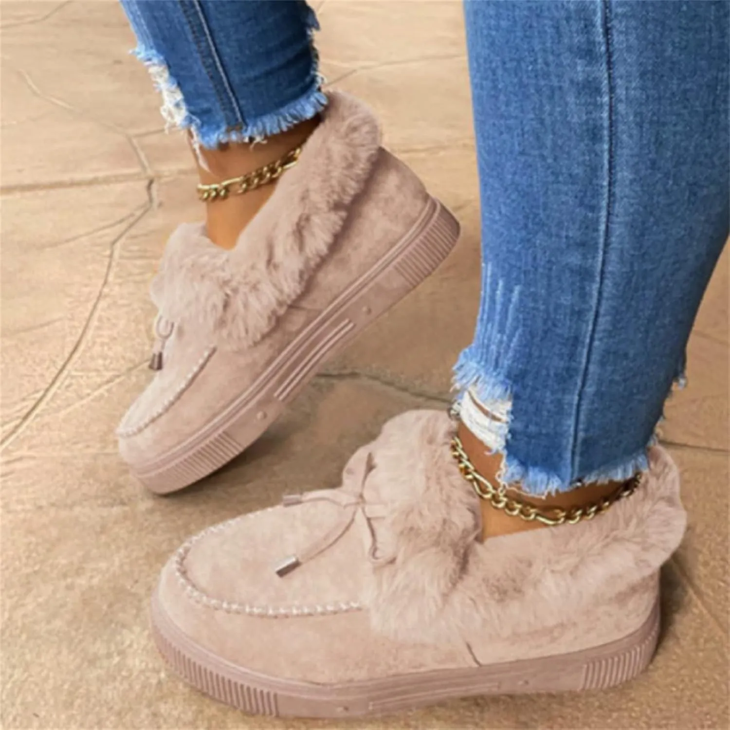 Winter Boots For Women Fashion Snow Boots Slip on Warm Comfortable Outdoor Fur Lined Ankle Booties Thickening Loafers Shoes