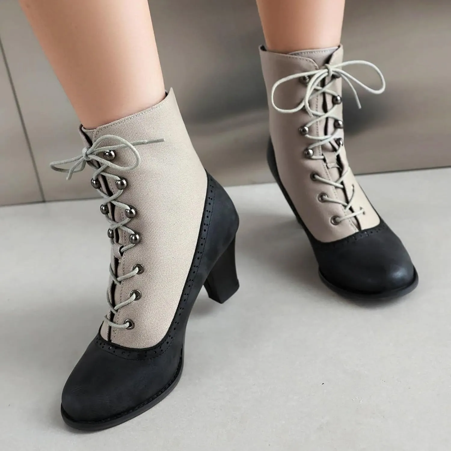 Women's Ankle Boots Victorian Boots Black Boots Chunky Heel Lace Up Witch Boots Knight Boots Cowboy Side Zipper Pull On