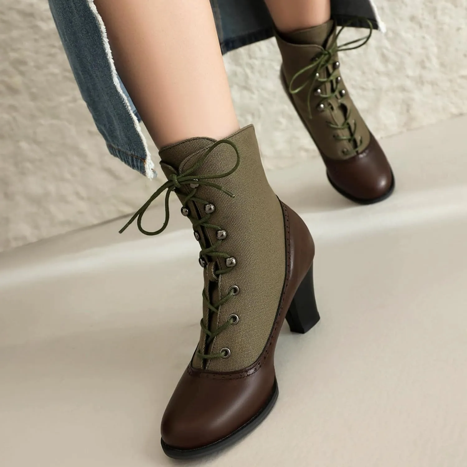 Women's Ankle Boots Victorian Boots Black Boots Chunky Heel Lace Up Witch Boots Knight Boots Cowgirl Rain Boots Mid Calf Side