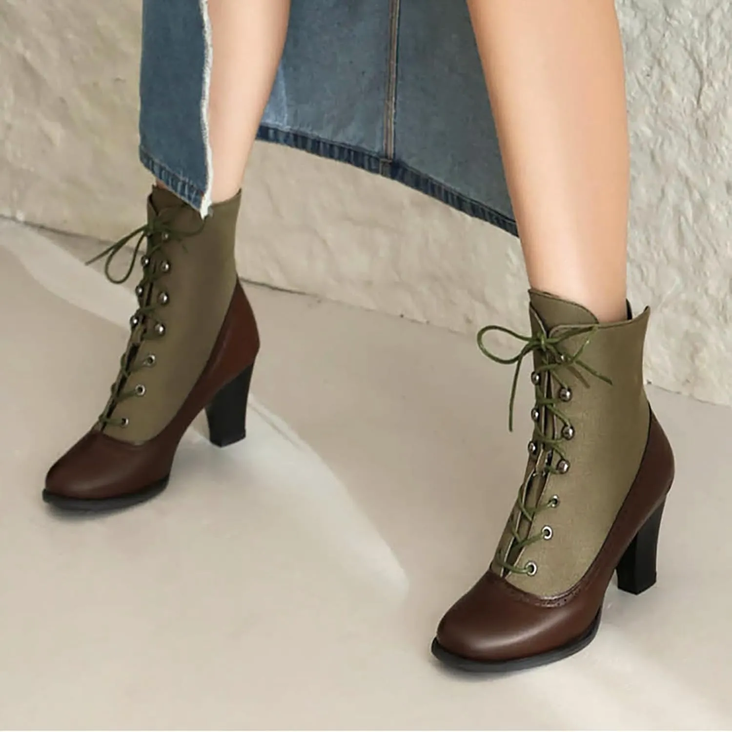 Women's Ankle Boots Victorian Boots Black Boots Chunky Heel Lace Up Witch Boots Knight Boots Cowgirl Rain Boots Mid Calf Side
