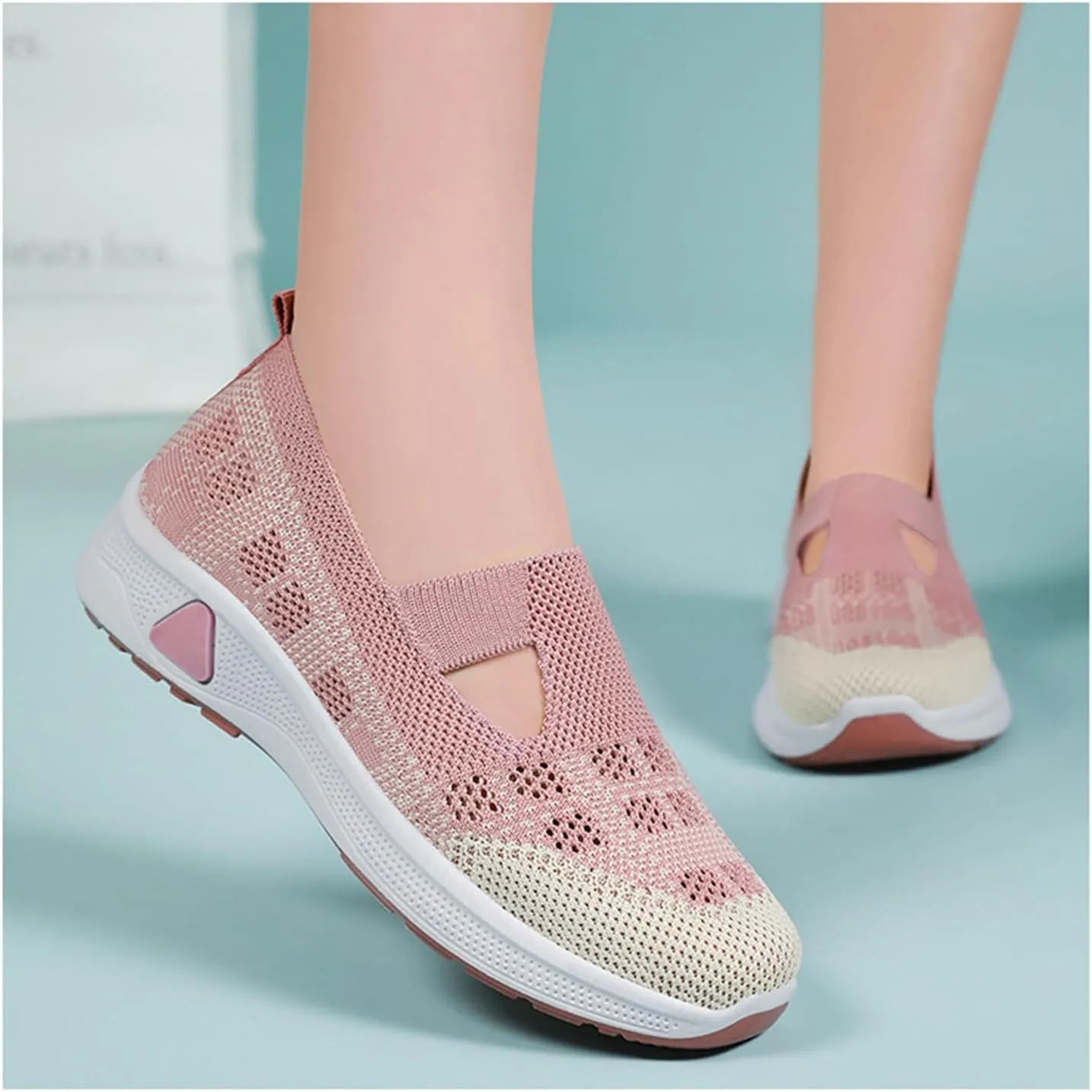 Womens Athletic Hiking Woven Orthopedic Breathable Barefoot Hands Free Slip in Sock Sneakers Mesh Trainers Comfortable Casual Air Cushion Walking Running Jogging Trave Shoes