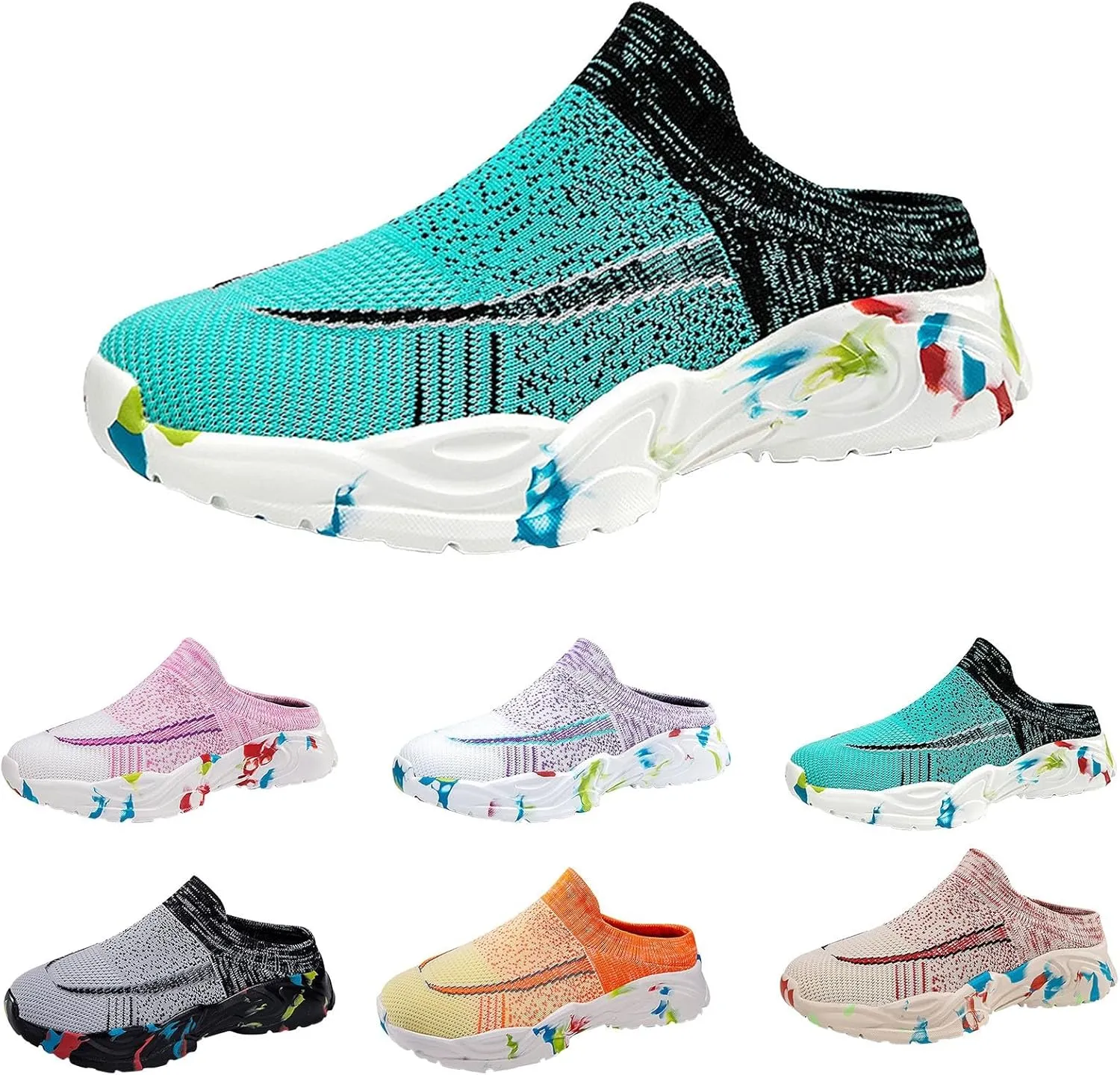 Womens Backless Sneakers Mesh Slip-on Mule Shoes Non Slip Work Shoes Women Slip On Casual Shoes Slip On Men's Fashion Sneakers Platform Tennis Shoe Loafers Casual Slip On