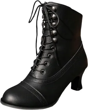 Womens Booties,Women's Ankle Boots Mid Calf Boots Chunky Heel Lace Up Western Booties Winter Zipper Motorcycle Boots