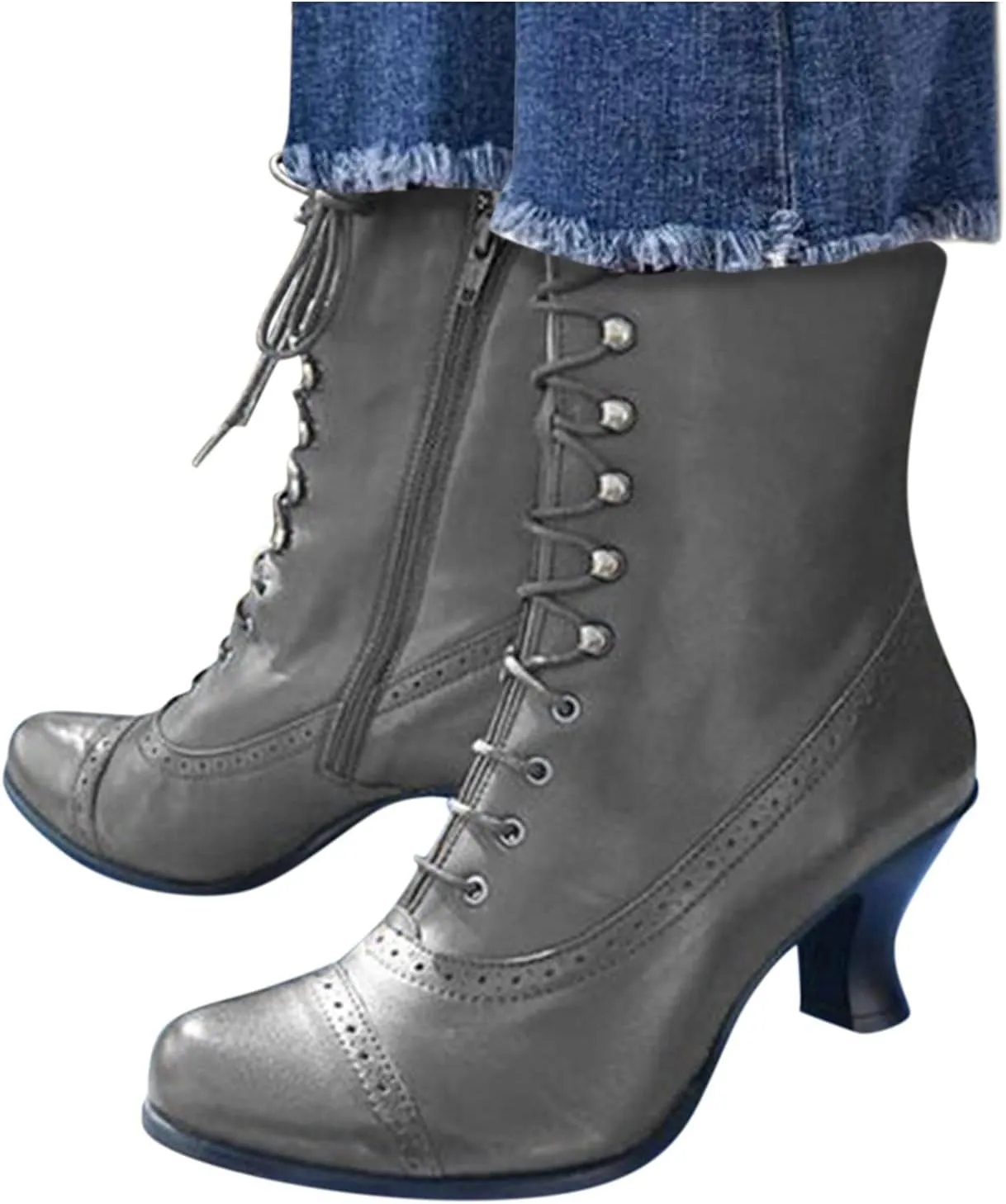 Womens Booties,Women's Ankle Boots Mid Calf Boots Chunky Heel Lace Up Western Booties Winter Zipper Motorcycle Boots