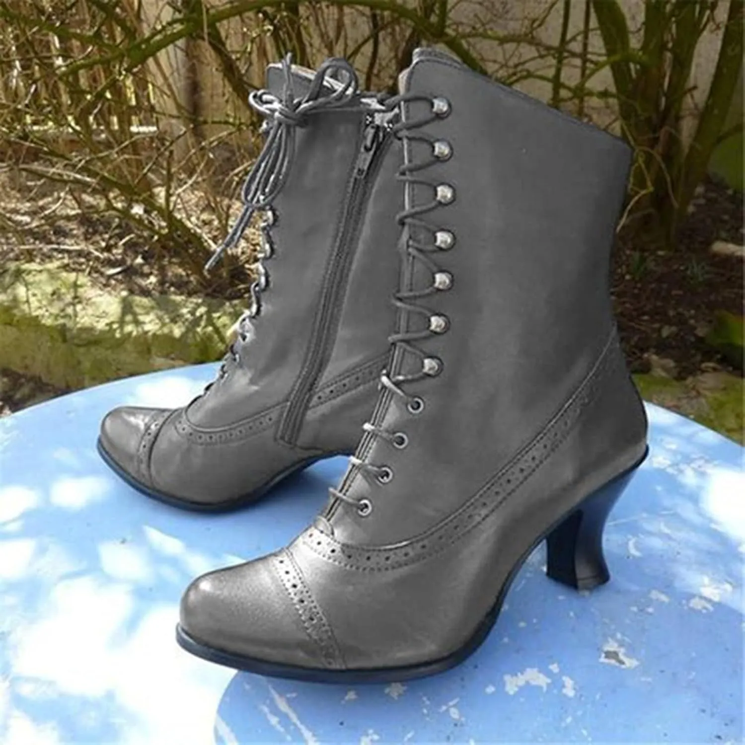 Womens Booties,Women's Ankle Boots Mid Calf Boots Chunky Heel Lace Up Western Booties Winter Zipper Motorcycle Boots