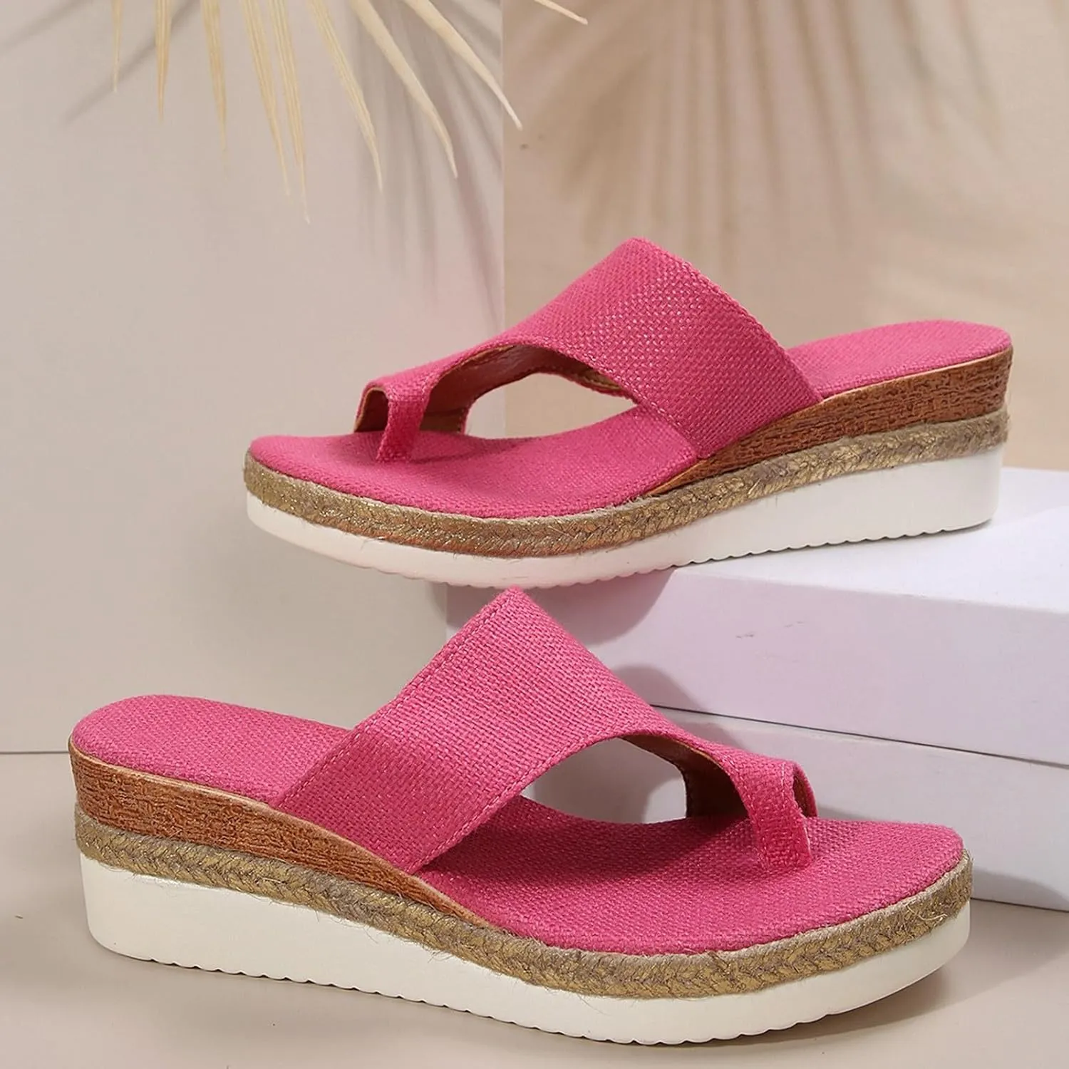 Women's Casual Thick Sole Mid Heel Flip Flop Sandals Comfortable Beach Slide Wedge Sandals for Women Size 9 2 Inches