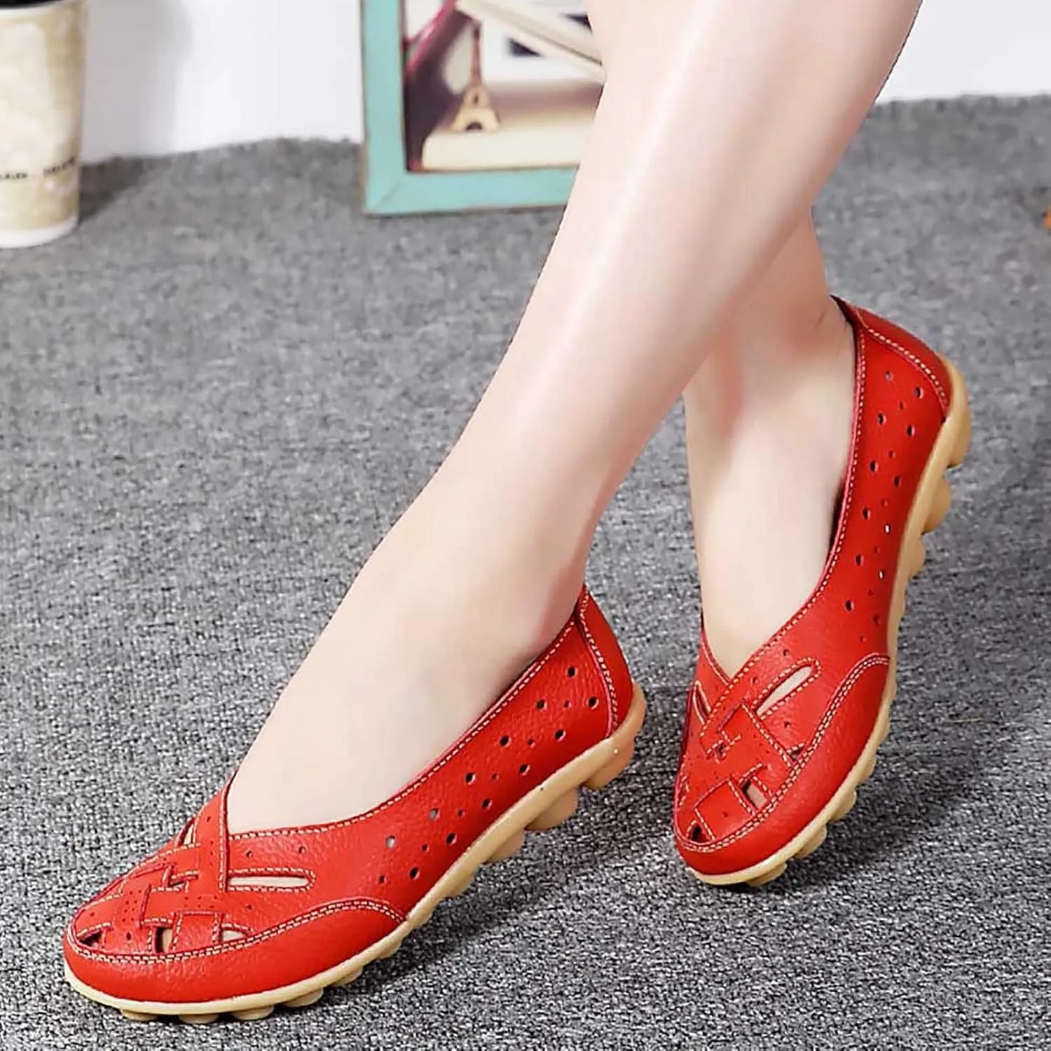 Women's Comfortable Loafers Retro Ladies Moccasins Driving Mocs Comfort Slip-On Fashion Boat Shoes Classic Flats