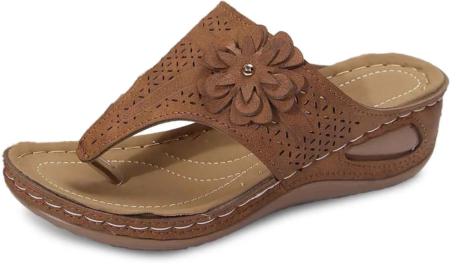 Women's Comfortable Wedge Sandals Open Toe Flip Flops Casual Walking Shoes with Arch Support for Summer Spring