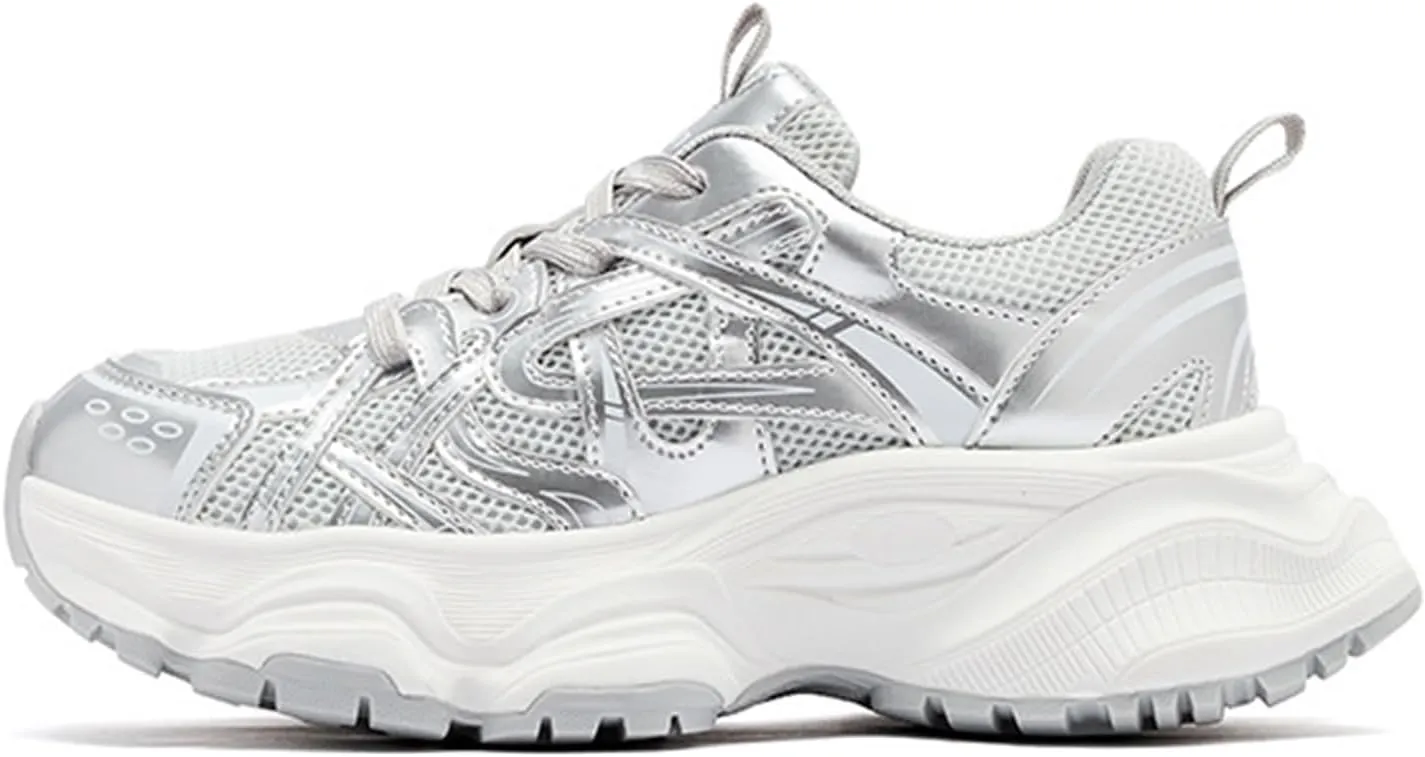 Women's Fashion Chunky Sneakers - Casual Platform Trainers with Breathable Mesh, Thick Bottom, and Running Shoe Comfort for Summer,Silver-36