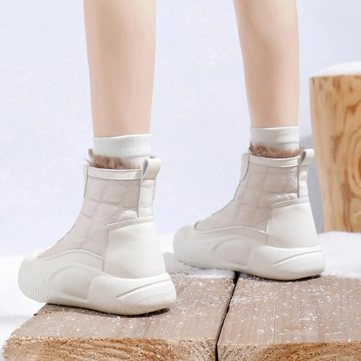 Women's Fashion Platform Front Zipper Warm Snow Boots Comfortable Round Toe Fur Lined High Top Soft Bottom Anti-Slip Waterproof Orthopedic Ankle Booties