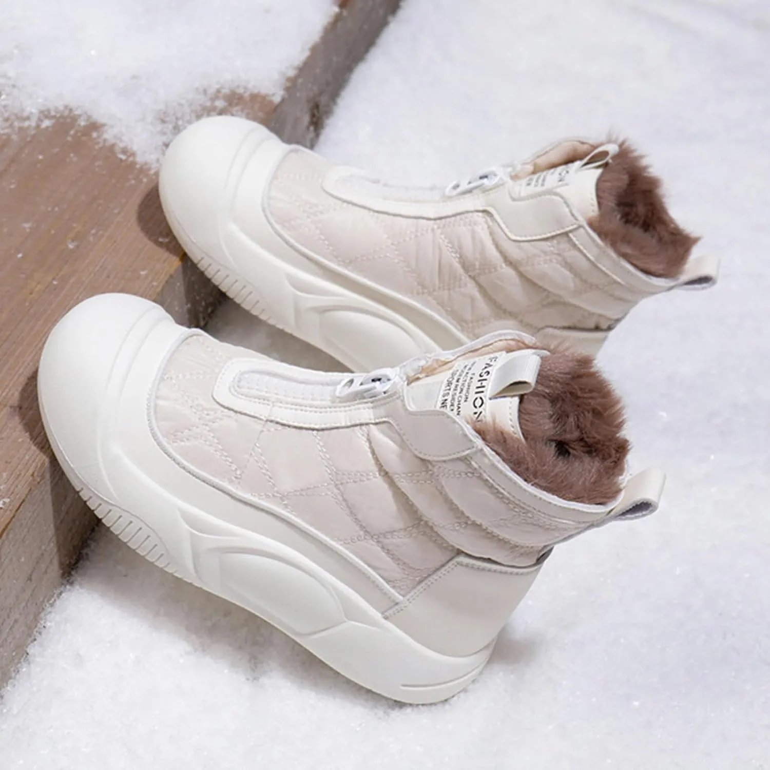 Women's Fashion Platform Front Zipper Warm Snow Boots Comfortable Round Toe Fur Lined High Top Soft Bottom Anti-Slip Waterproof Orthopedic Ankle Booties