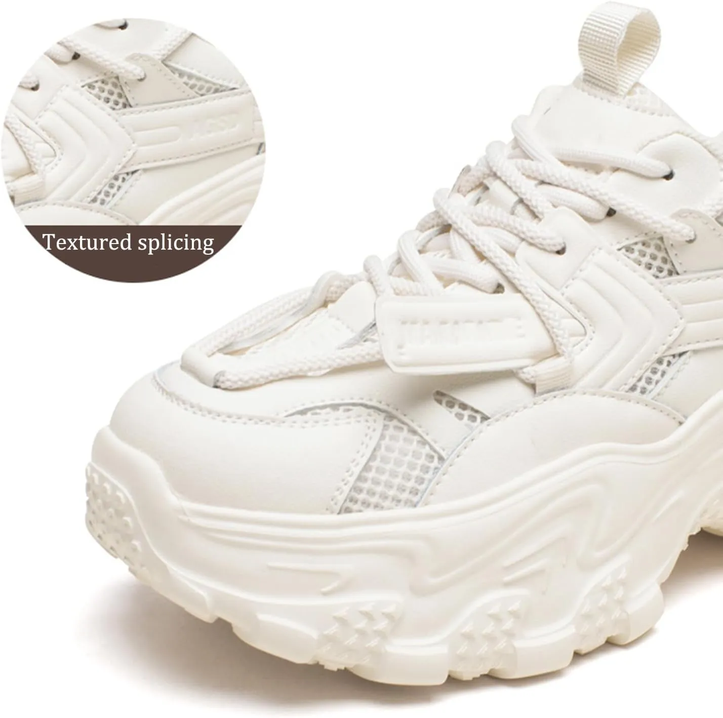 Women's Fashion Sneakers - Casual Platform Chunky Trainers with Breathable Mesh, Thick Bottom, Lightweight and Comfortable - Perfect for Summer - White Shoes for Trendy Look!,Beige-34