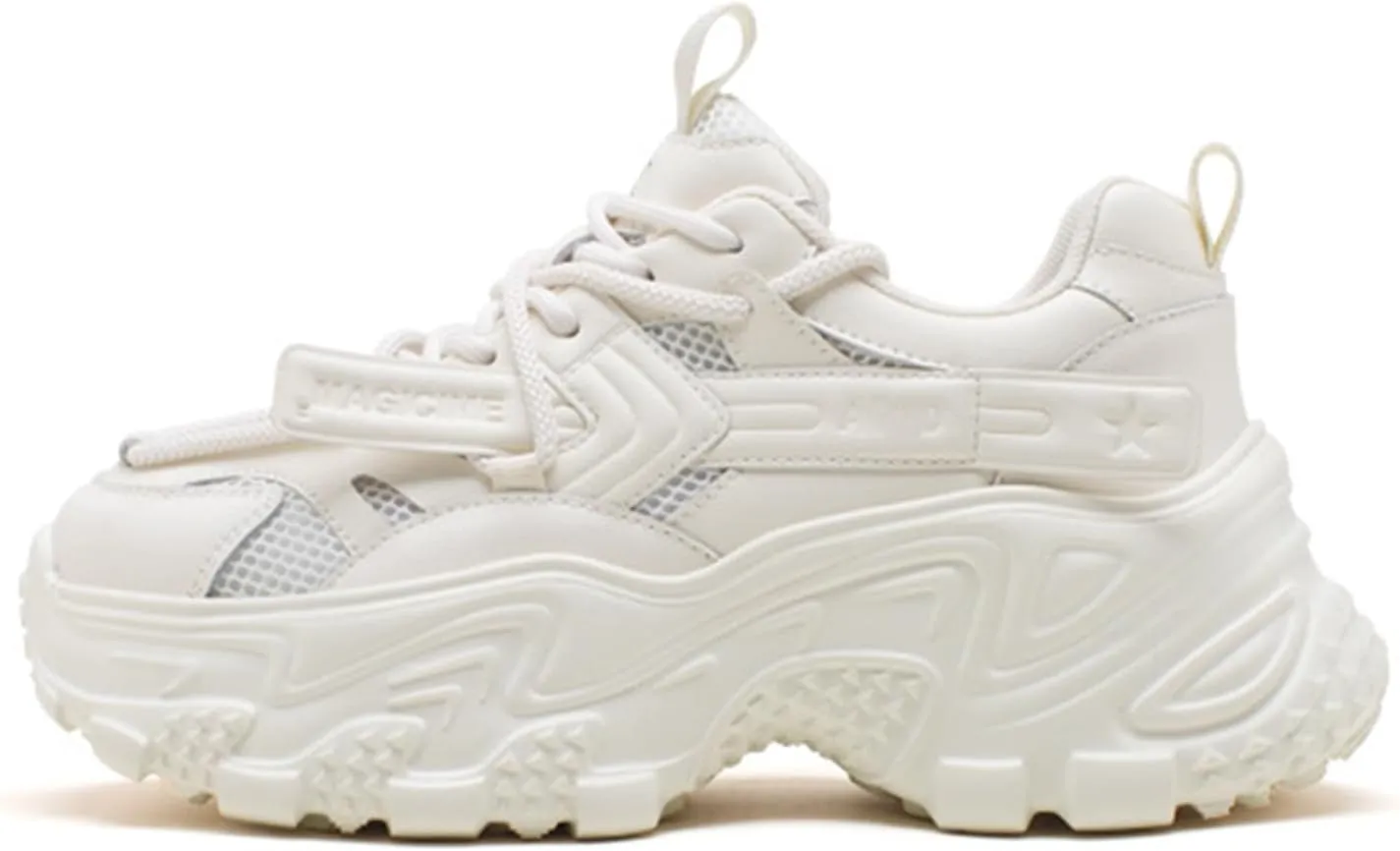 Women's Fashion Sneakers - Casual Platform Chunky Trainers with Breathable Mesh, Thick Bottom, Lightweight and Comfortable - Perfect for Summer - White Shoes for Trendy Look!,Beige-34