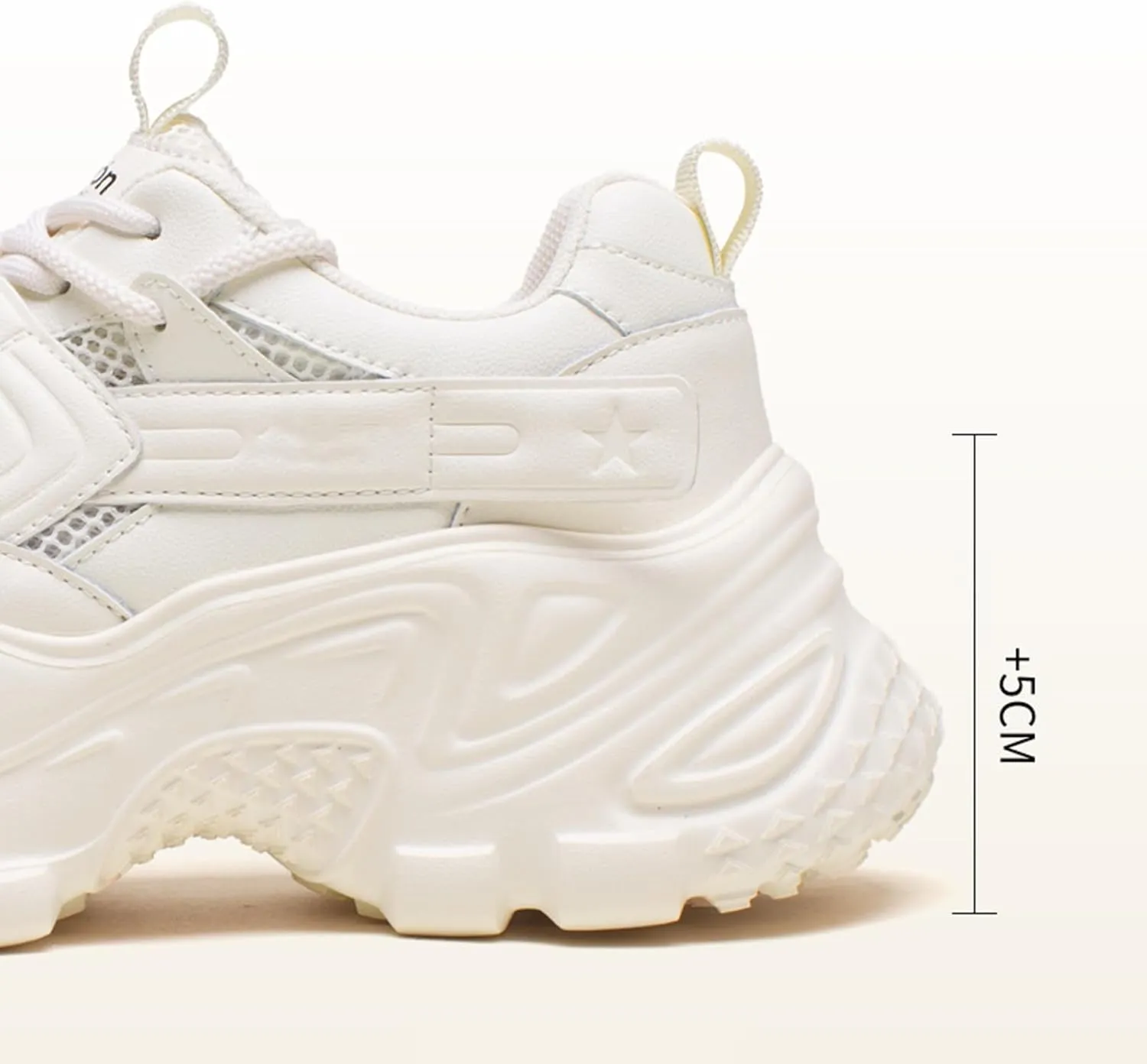 Women's Fashion Sneakers - Casual Platform Chunky Trainers with Breathable Mesh, Thick Bottom, Lightweight and Comfortable - Perfect for Summer - White Shoes for Trendy Look!,Beige-34