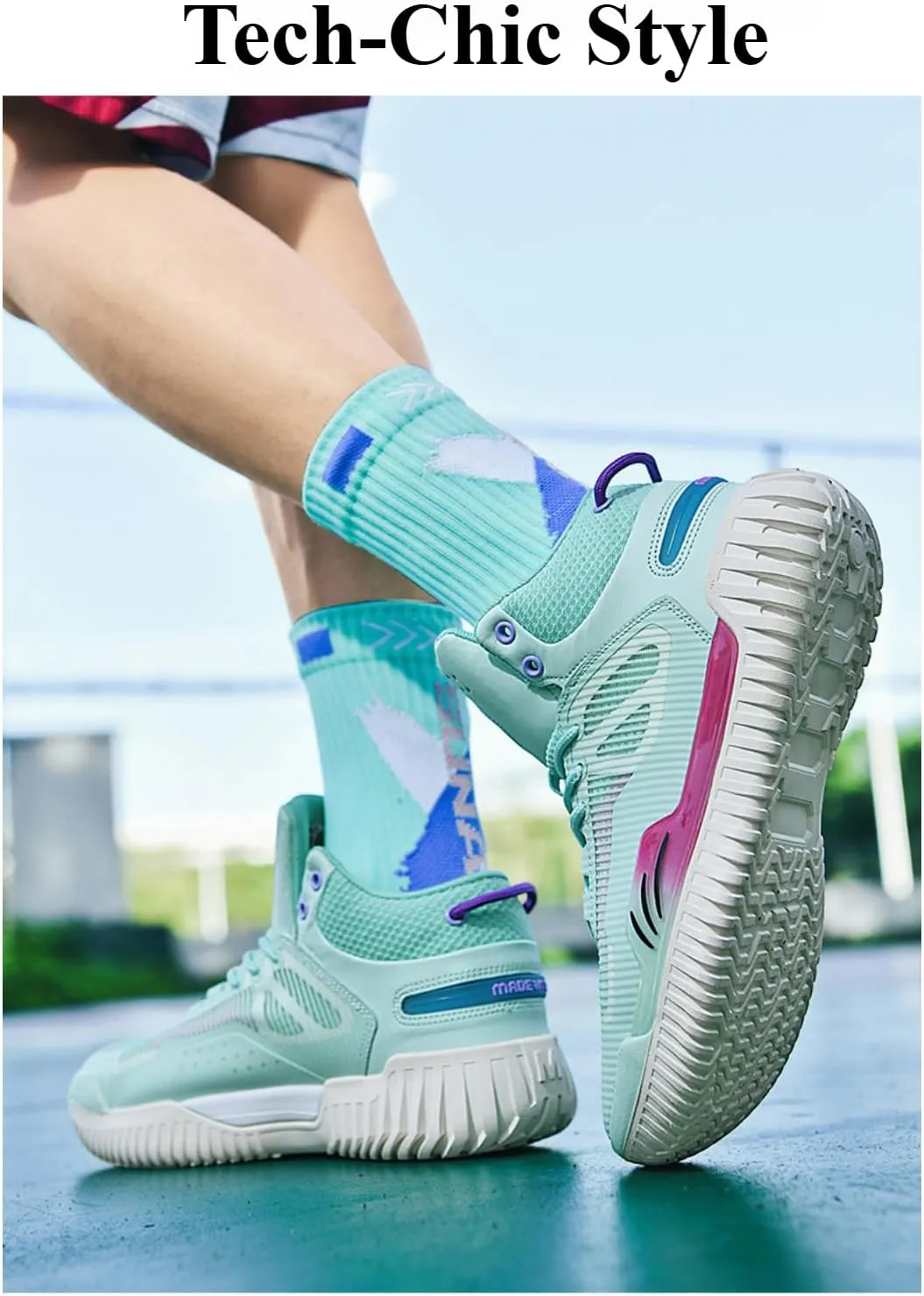 Women's High Top Basketball Shoes - Breathable Mesh Training Sneakers for Sports, Elastic Cushioning Anti-Slip