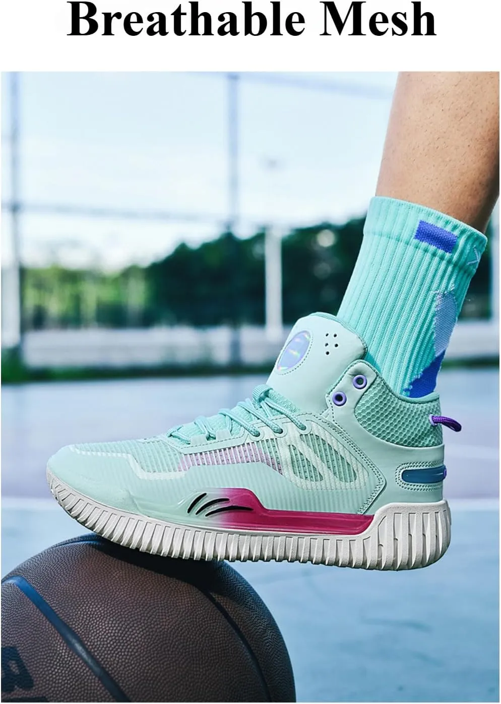 Women's High Top Basketball Shoes - Breathable Mesh Training Sneakers for Sports, Elastic Cushioning Anti-Slip