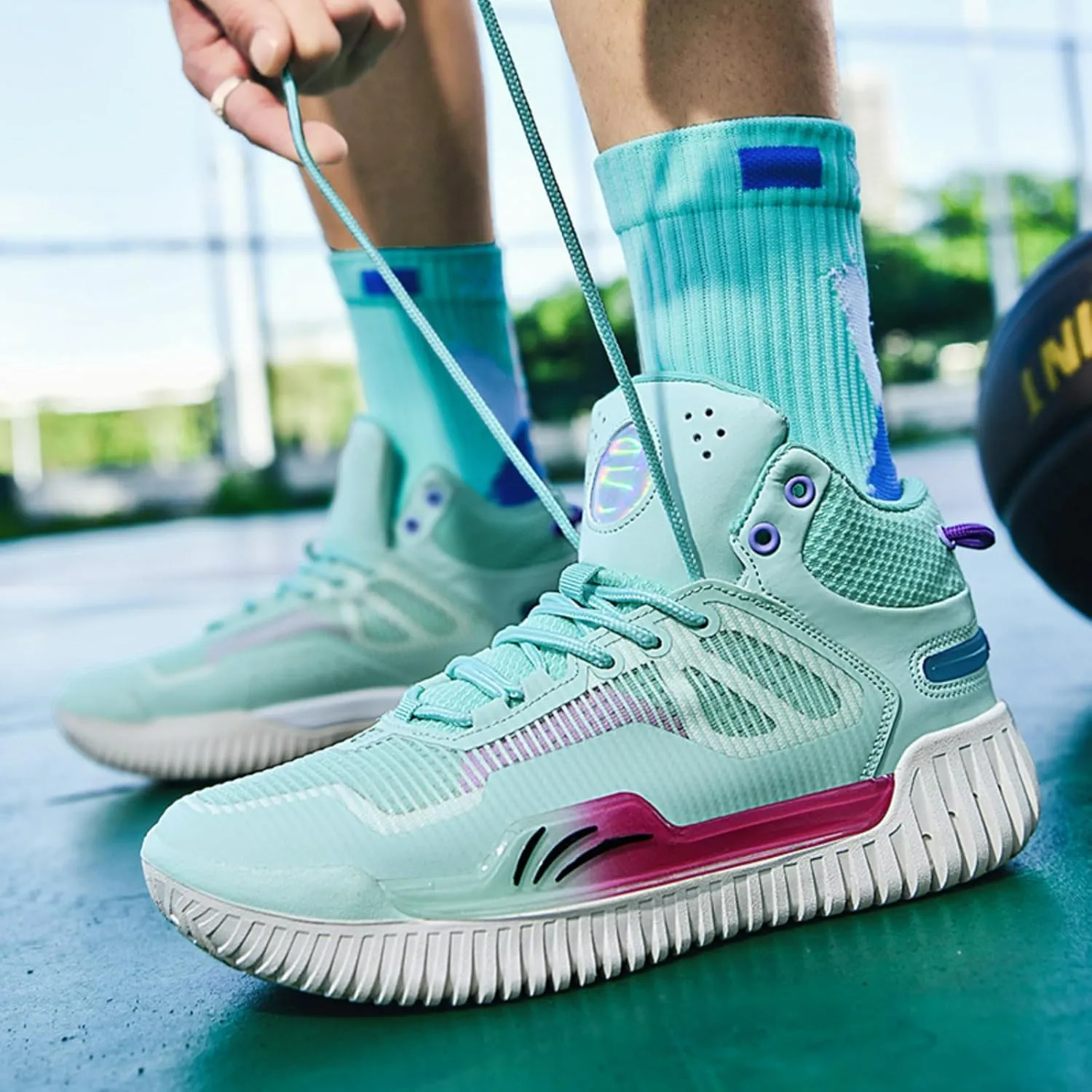 Women's High Top Basketball Shoes - Breathable Mesh Training Sneakers for Sports, Elastic Cushioning Anti-Slip