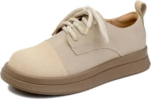 Women's Lace-up Retro Casual Classic Chunky Loafers, Apricot Color - Ideal for Work, Thick Soled