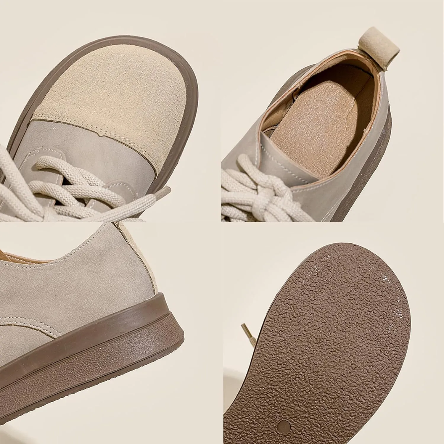 Women's Lace-up Retro Casual Classic Chunky Loafers, Apricot Color - Ideal for Work, Thick Soled