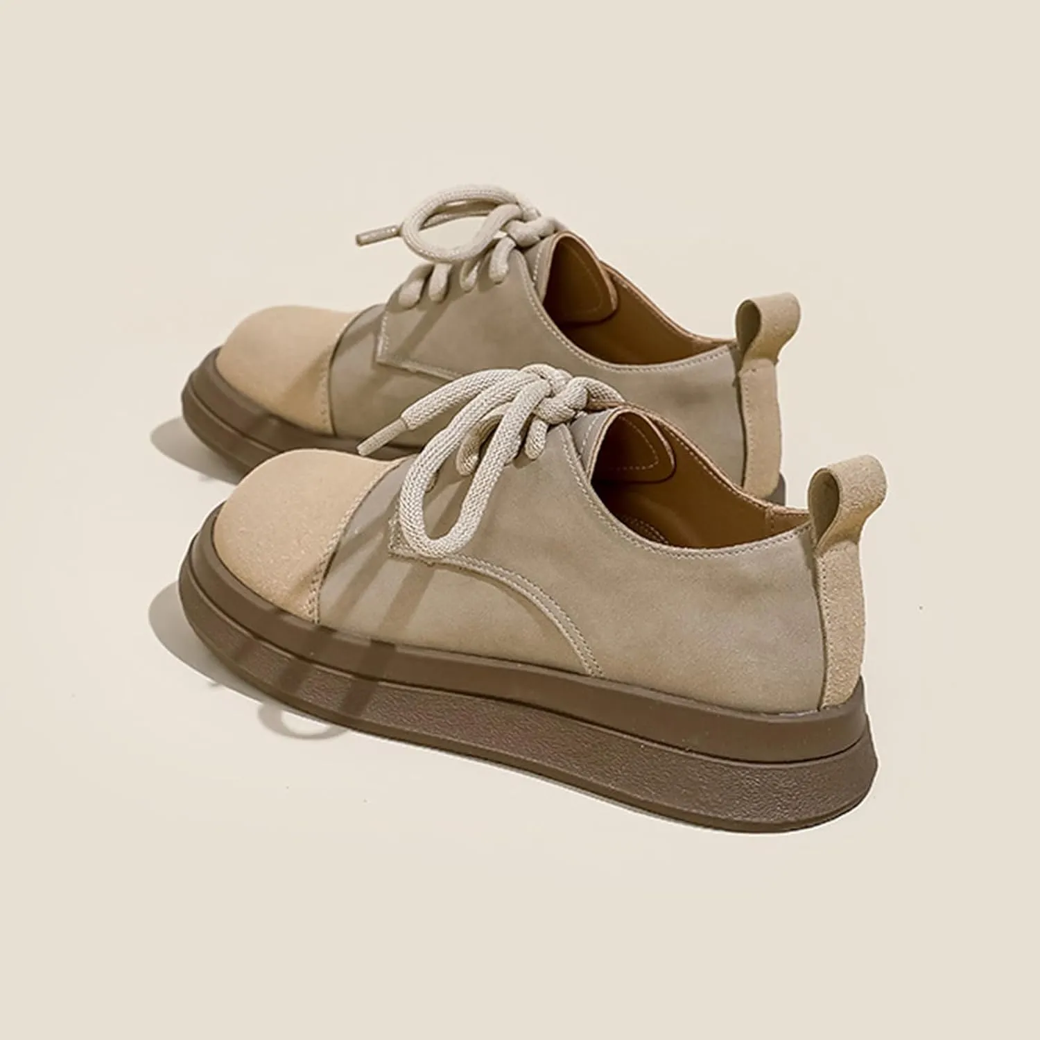 Women's Lace-up Retro Casual Classic Chunky Loafers, Apricot Color - Ideal for Work, Thick Soled