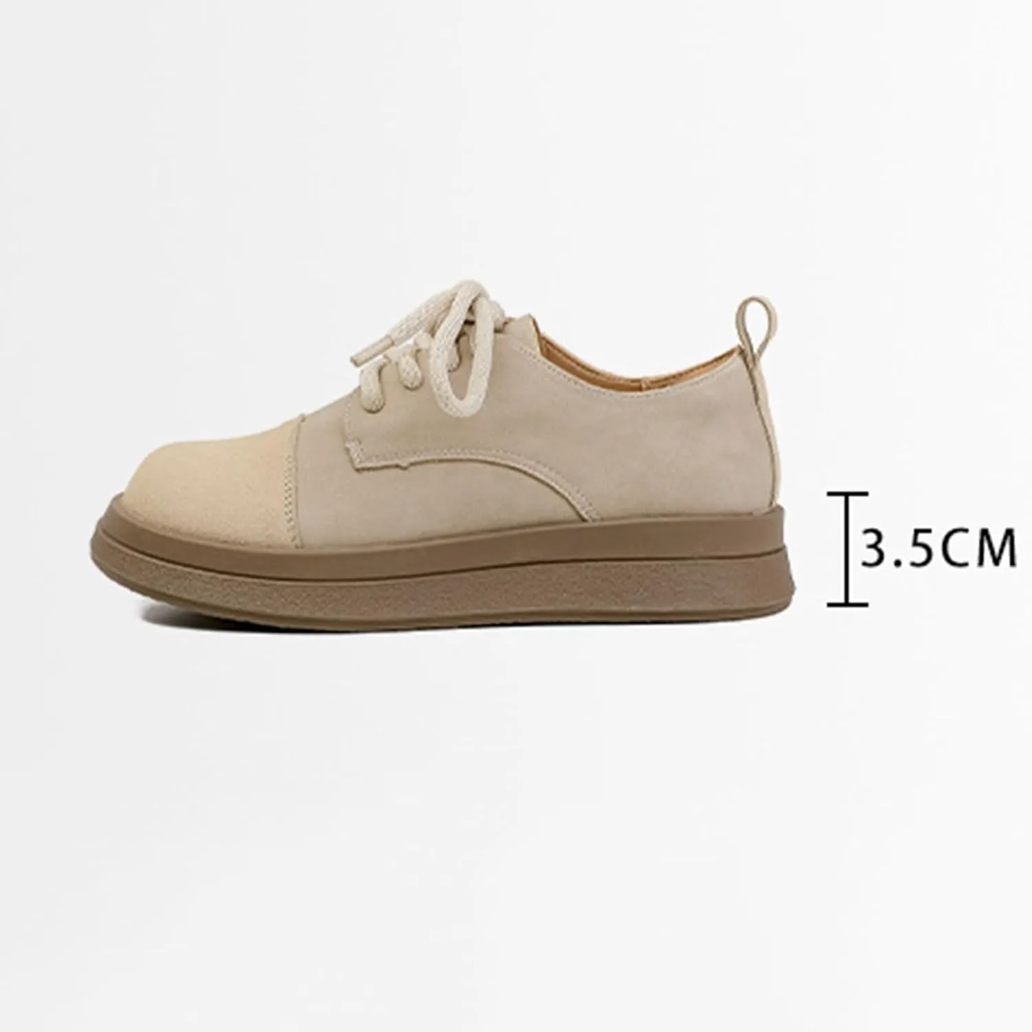 Women's Lace-up Retro Casual Classic Chunky Loafers, Apricot Color - Ideal for Work, Thick Soled