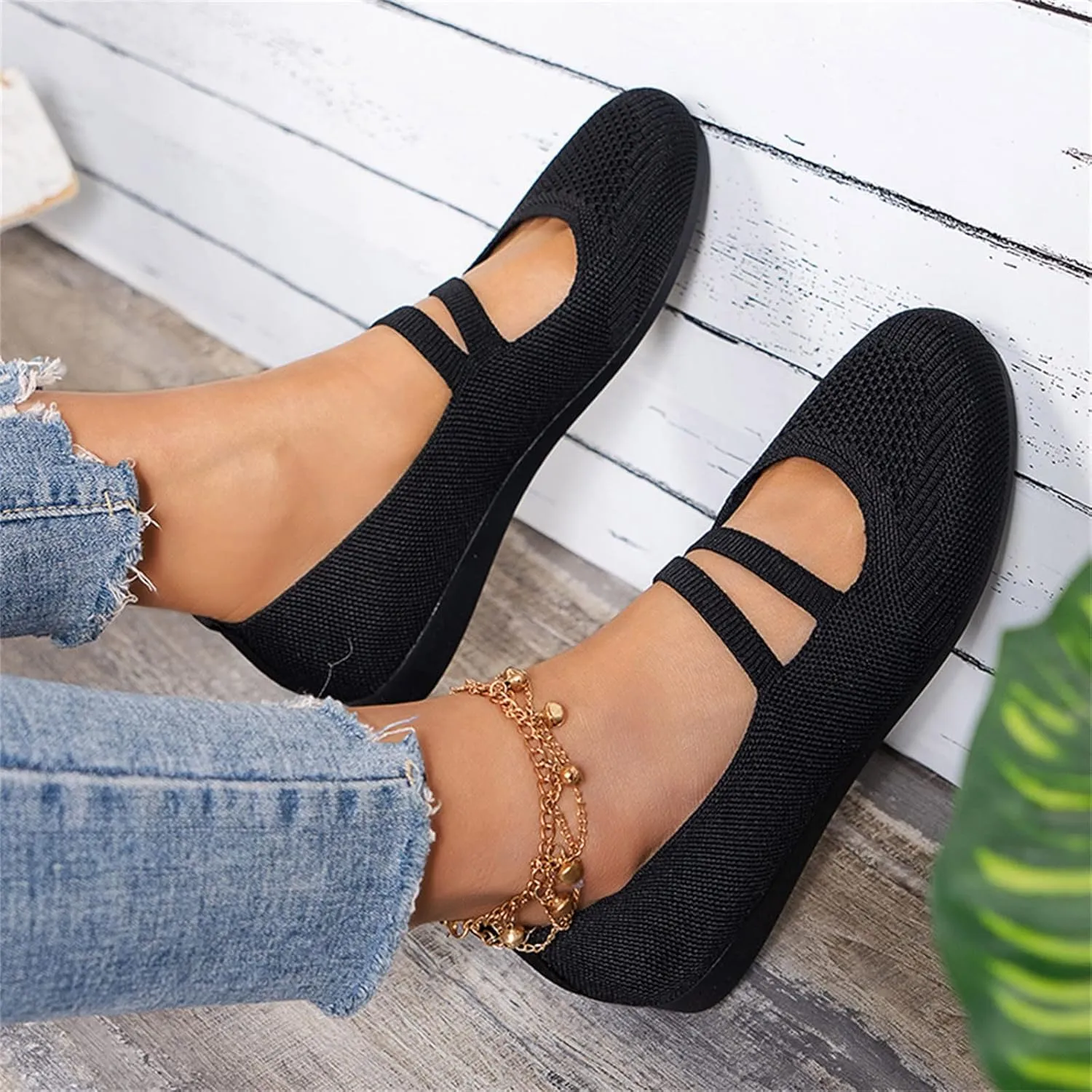 Women's Lightweight Walking Tennis Shoes Knitting Flat Casual Dress Shoes Comfort Ballerina Walking Shoes