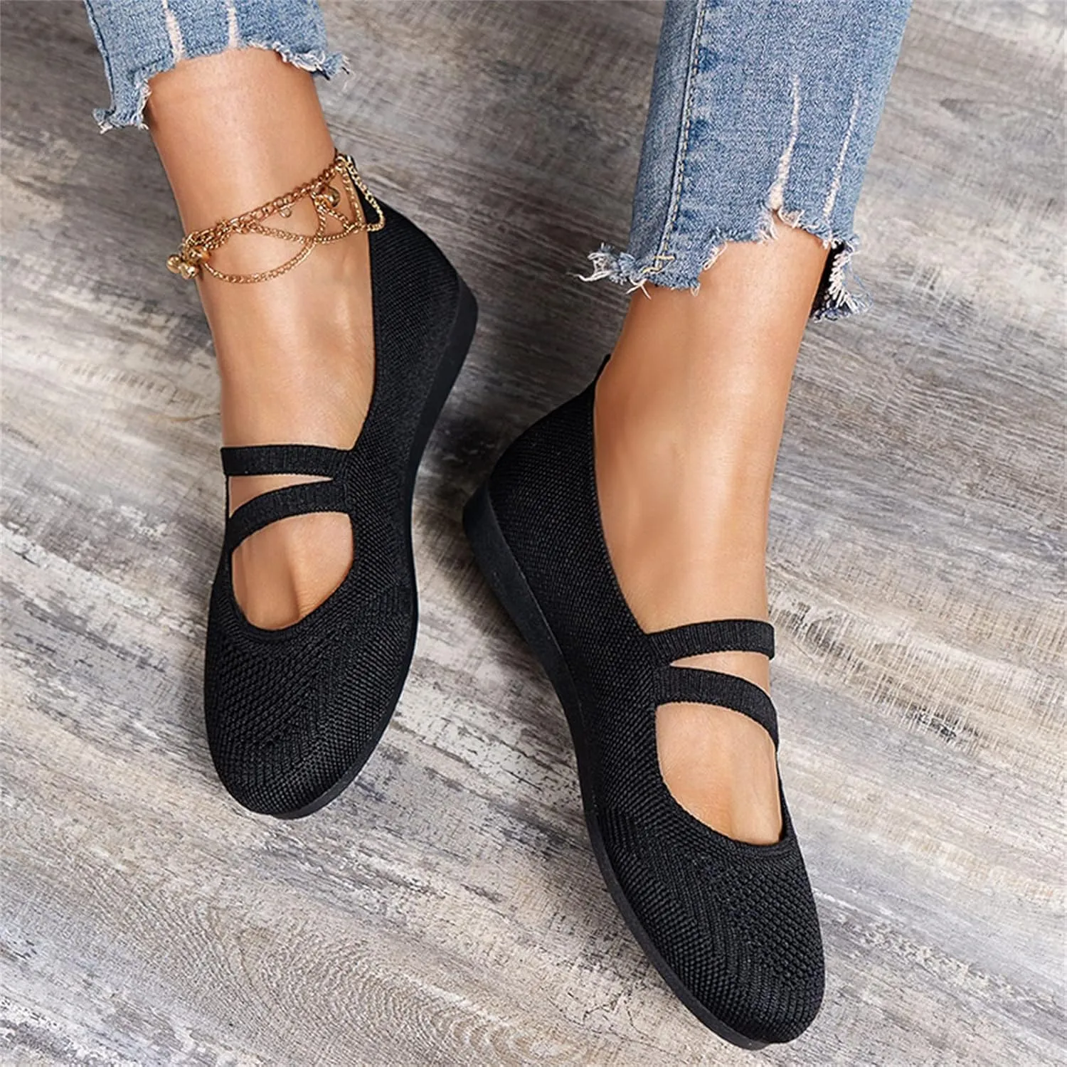 Women's Lightweight Walking Tennis Shoes Knitting Flat Casual Dress Shoes Comfort Ballerina Walking Shoes