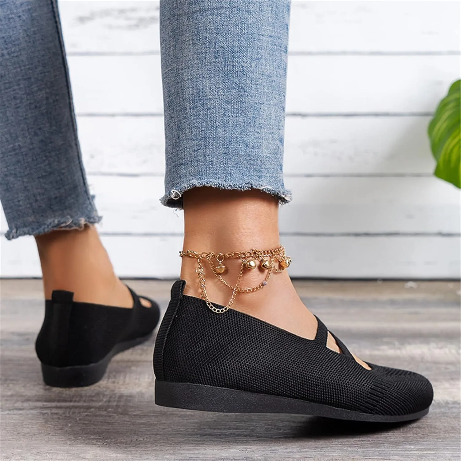 Women's Lightweight Walking Tennis Shoes Knitting Flat Casual Dress Shoes Comfort Ballerina Walking Shoes