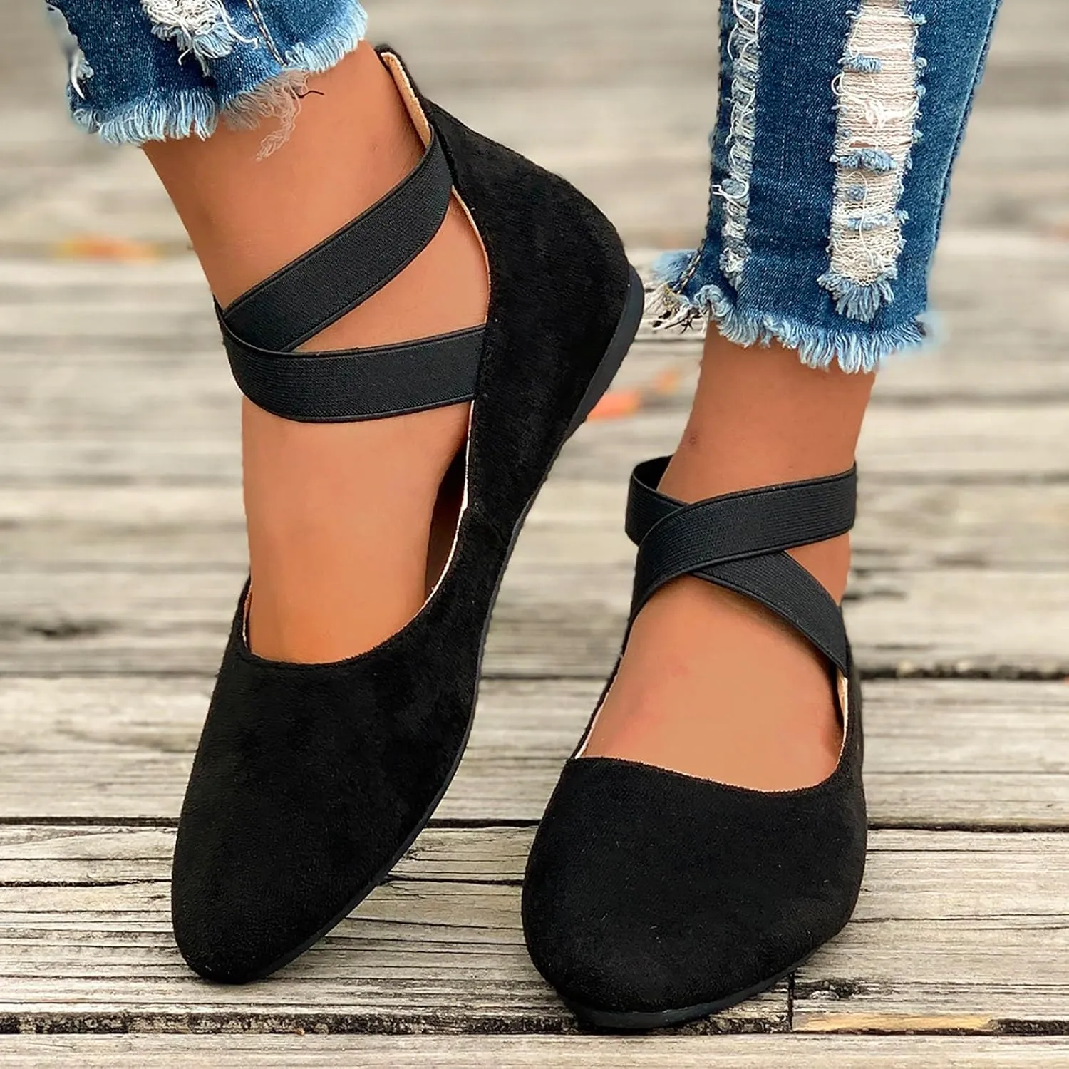 Women's Loafer Flat Women's Comfortable Ballet Flat Shoes with Ankle and Elastic Straps Lightweight Slip On Evening