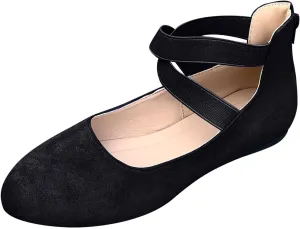 Women's Loafer Flat Women's Comfortable Ballet Flat Shoes with Ankle and Elastic Straps Lightweight Slip On Evening