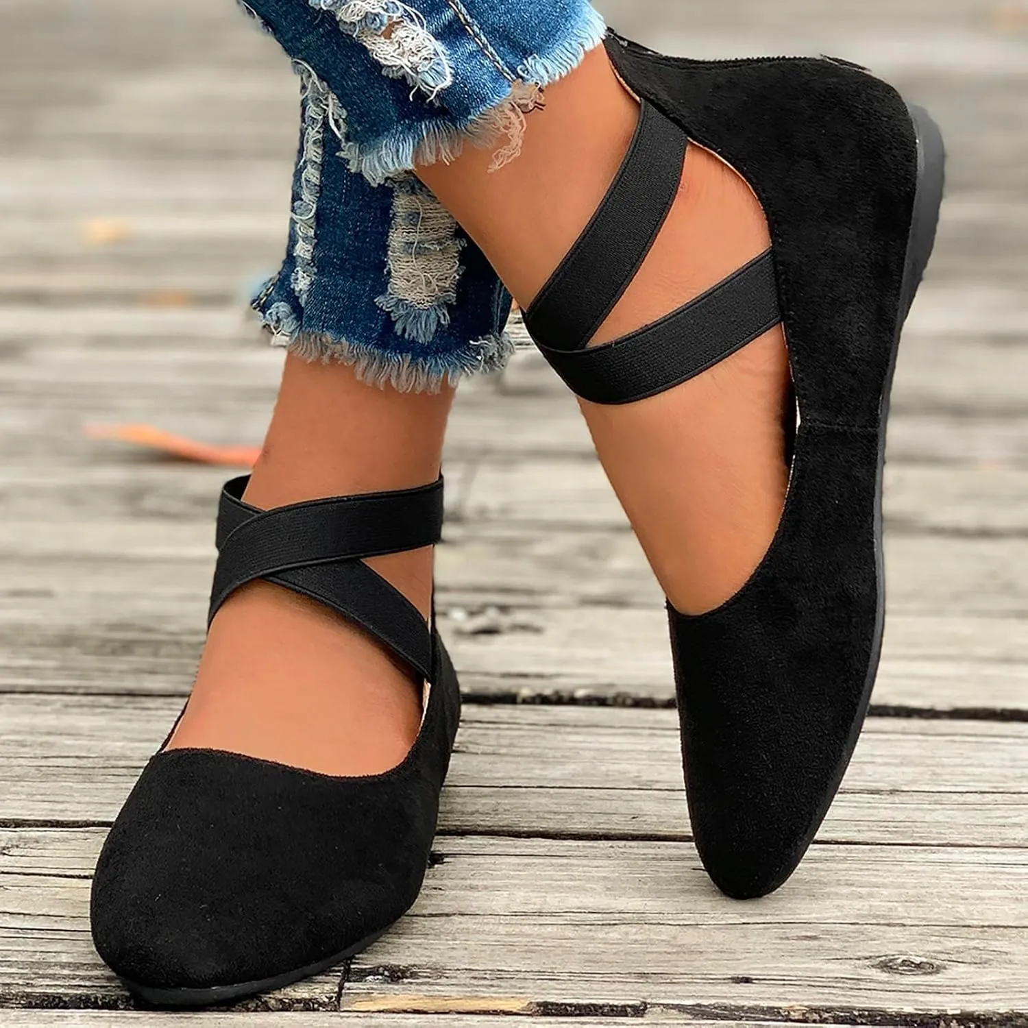 Women's Loafer Flat Women's Comfortable Ballet Flat Shoes with Ankle and Elastic Straps Lightweight Slip On Evening