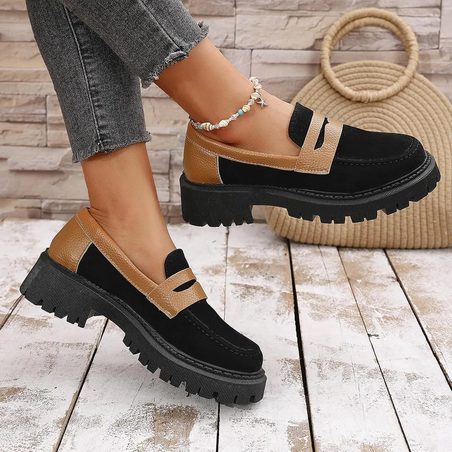 Women's Loafers Platform Business Shoes Classic Penny Loafers Casual Work Shoes Slip On Loafers Wide Loafers
