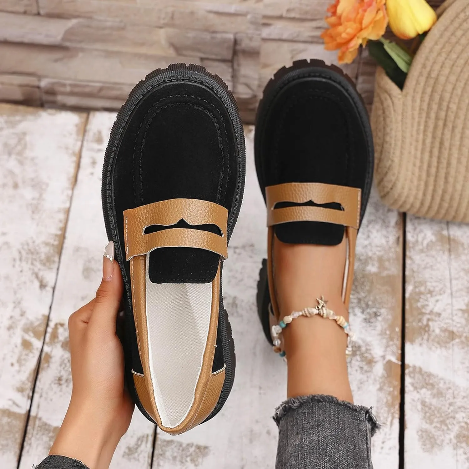 Women's Loafers Platform Business Shoes Classic Penny Loafers Casual Work Shoes Slip On Loafers Wide Loafers