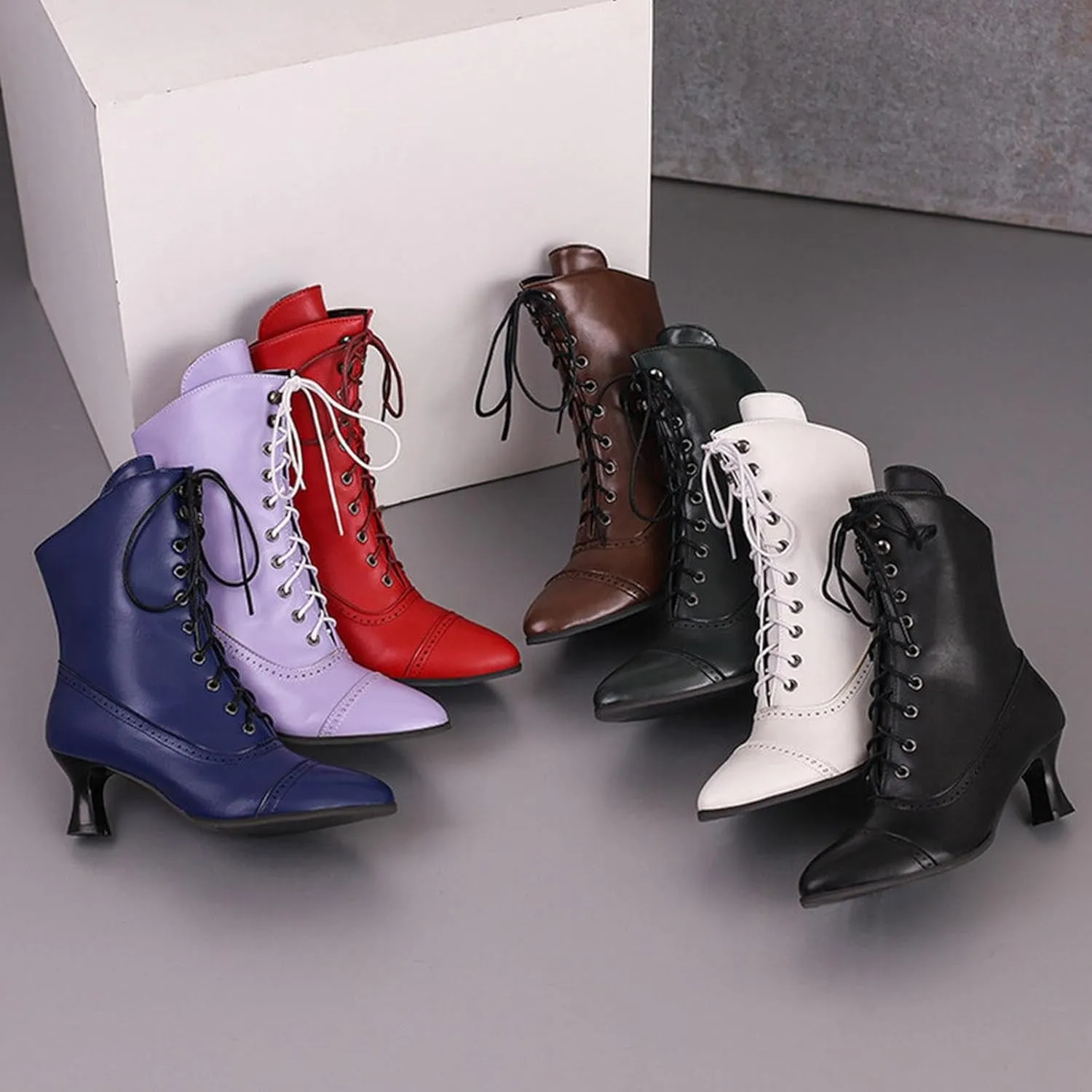 Women's Lug Sole Combat Ankle Bootie Lace up Low Chunky Block Boots Fashion Causal Shoes Side Zipper Pull On Chelsea Chukka