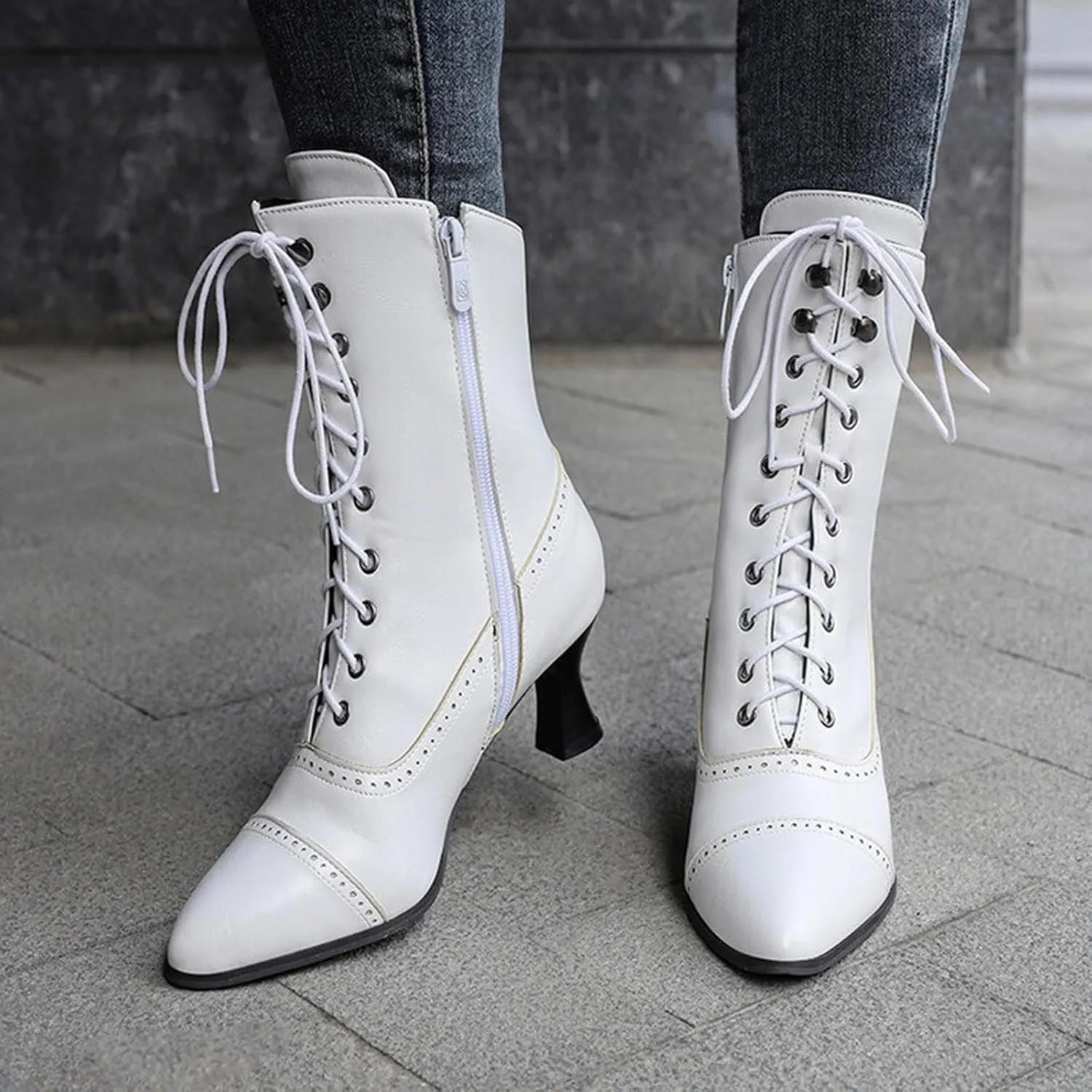 Women's Lug Sole Combat Ankle Bootie Lace up Low Chunky Block Boots Fashion Causal Shoes Side Zipper Pull On Chelsea Chukka