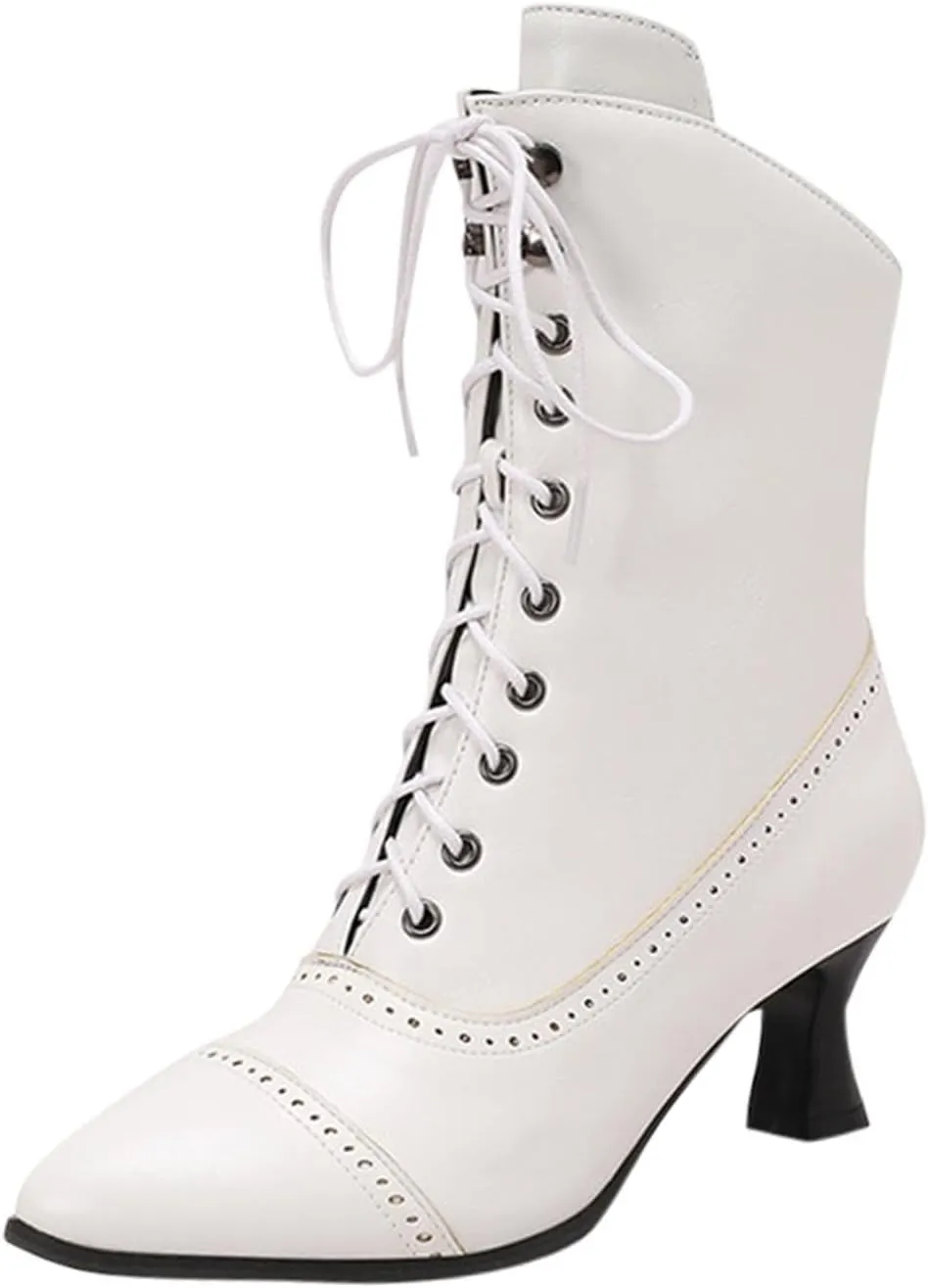 Women's Lug Sole Combat Ankle Bootie Lace up Low Chunky Block Boots Fashion Causal Shoes Side Zipper Pull On Chelsea Chukka