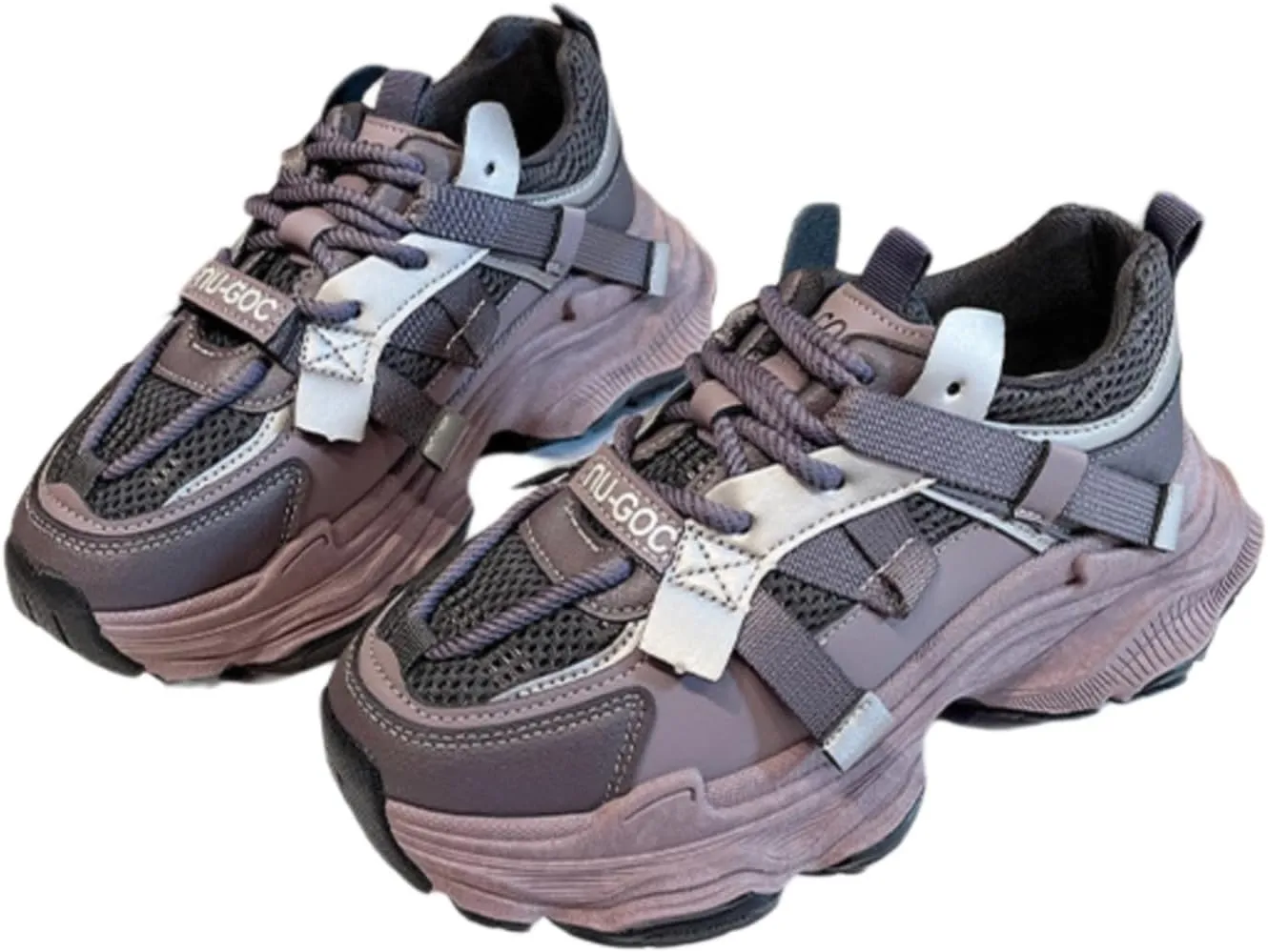Women's Platform Dad Sneakers - Chunky Fashion Athletic Shoes with 2.4" Height Increase, Mesh Breathable Casual Walking Shoes (White, Gray, Purple)