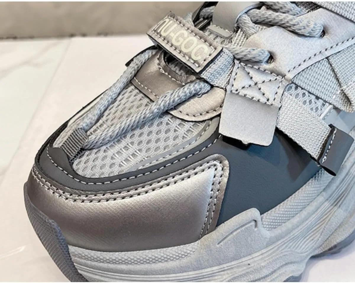 Women's Platform Dad Sneakers - Chunky Fashion Athletic Shoes with 2.4" Height Increase, Mesh Breathable Casual Walking Shoes (White, Gray, Purple)