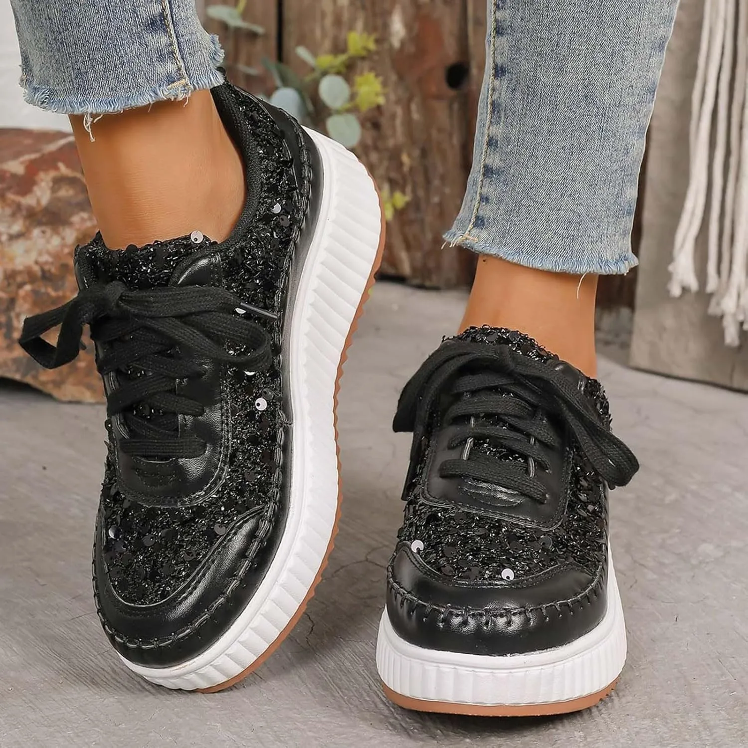 Women's Platform Sneakers Arch Support Lace Up Casual Slip On Non Slip Walking Shoes Ladies Fashion Air Cushioned Comfortable Soft Insole Classic Boat Shoe Jogging Sneaker