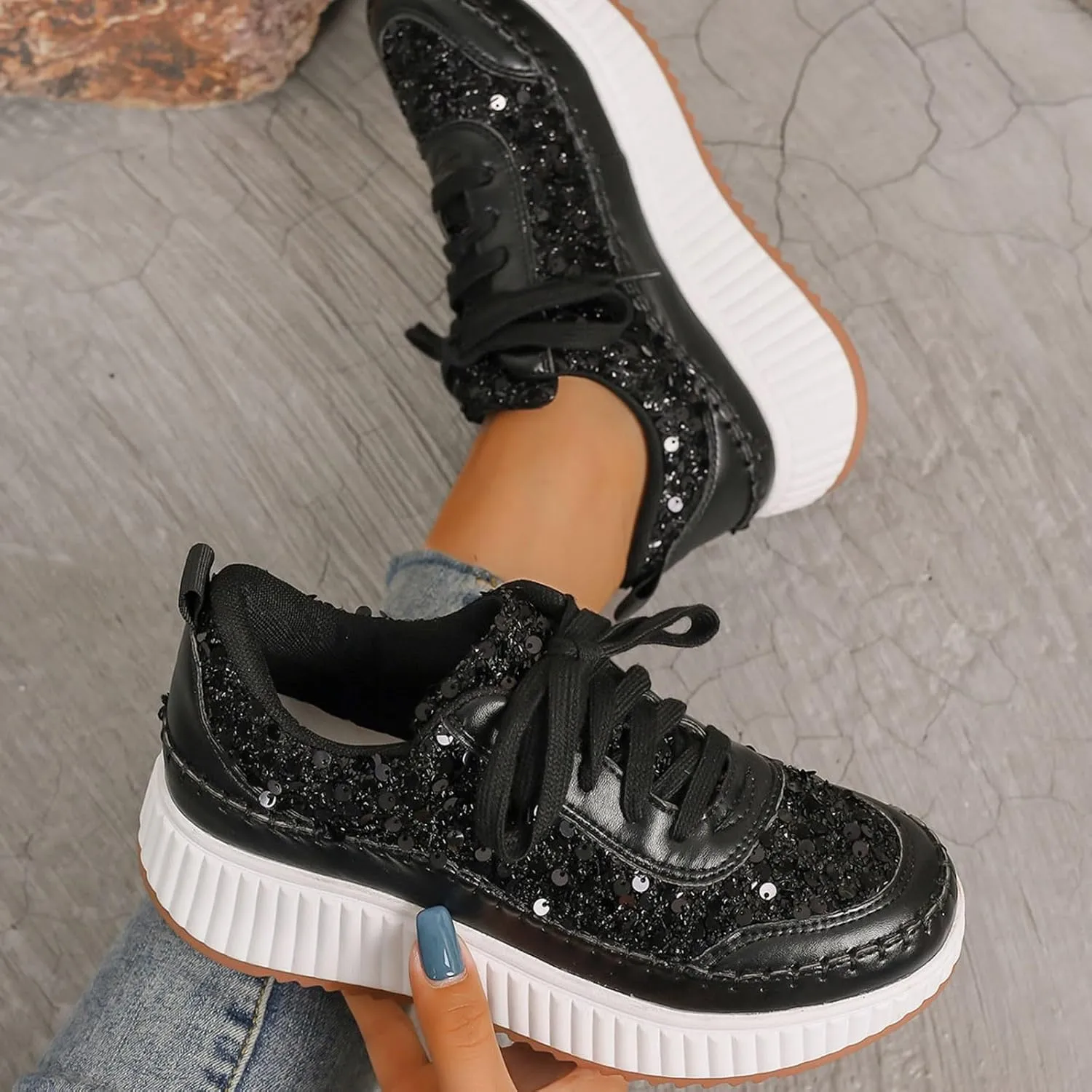 Women's Platform Sneakers Arch Support Lace Up Casual Slip On Non Slip Walking Shoes Ladies Fashion Air Cushioned Comfortable Soft Insole Classic Boat Shoe Jogging Sneaker