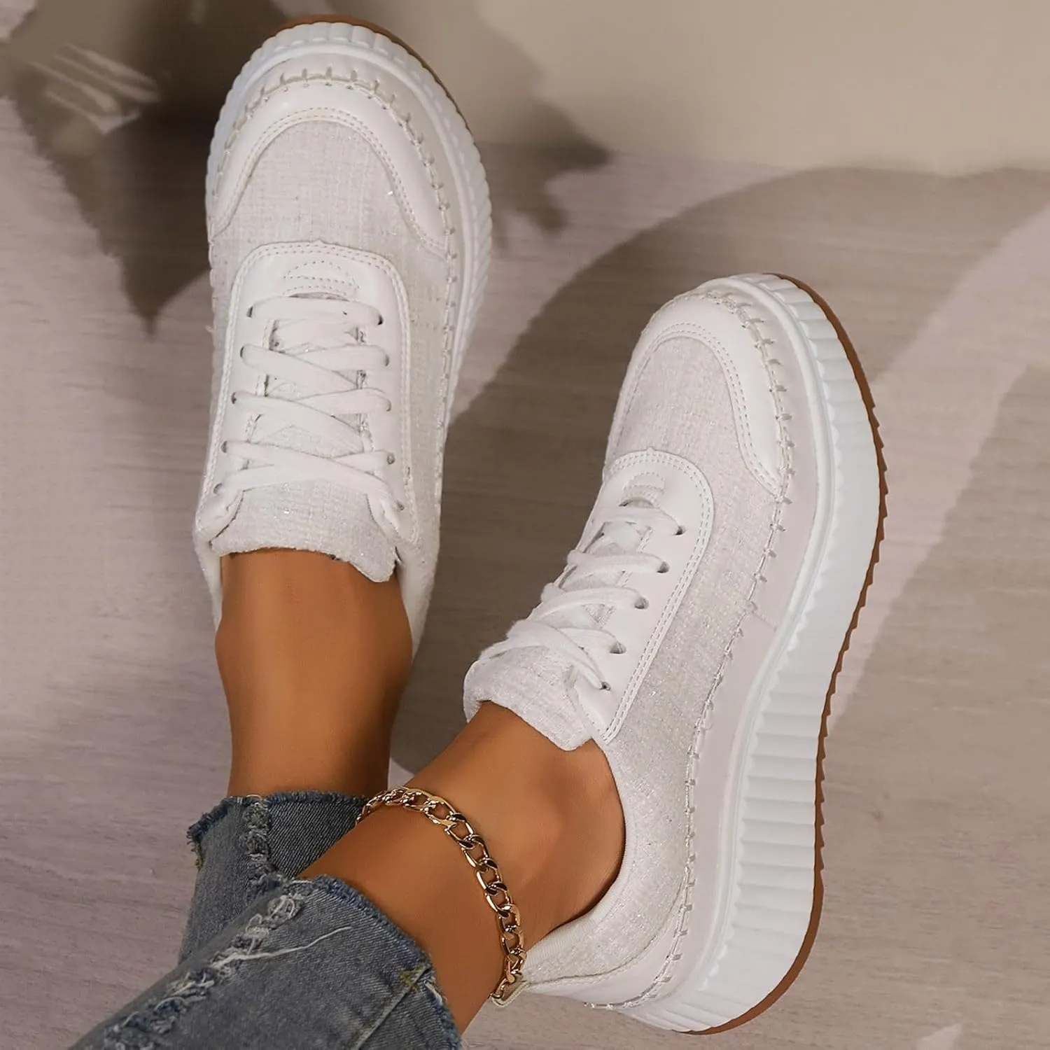 Women's Platform Sneakers Arch Support Lace Up Casual Slip On Non Slip Walking Shoes Ladies Fashion Air Cushioned Comfortable Soft Insole Classic Boat Shoe Jogging Sneaker